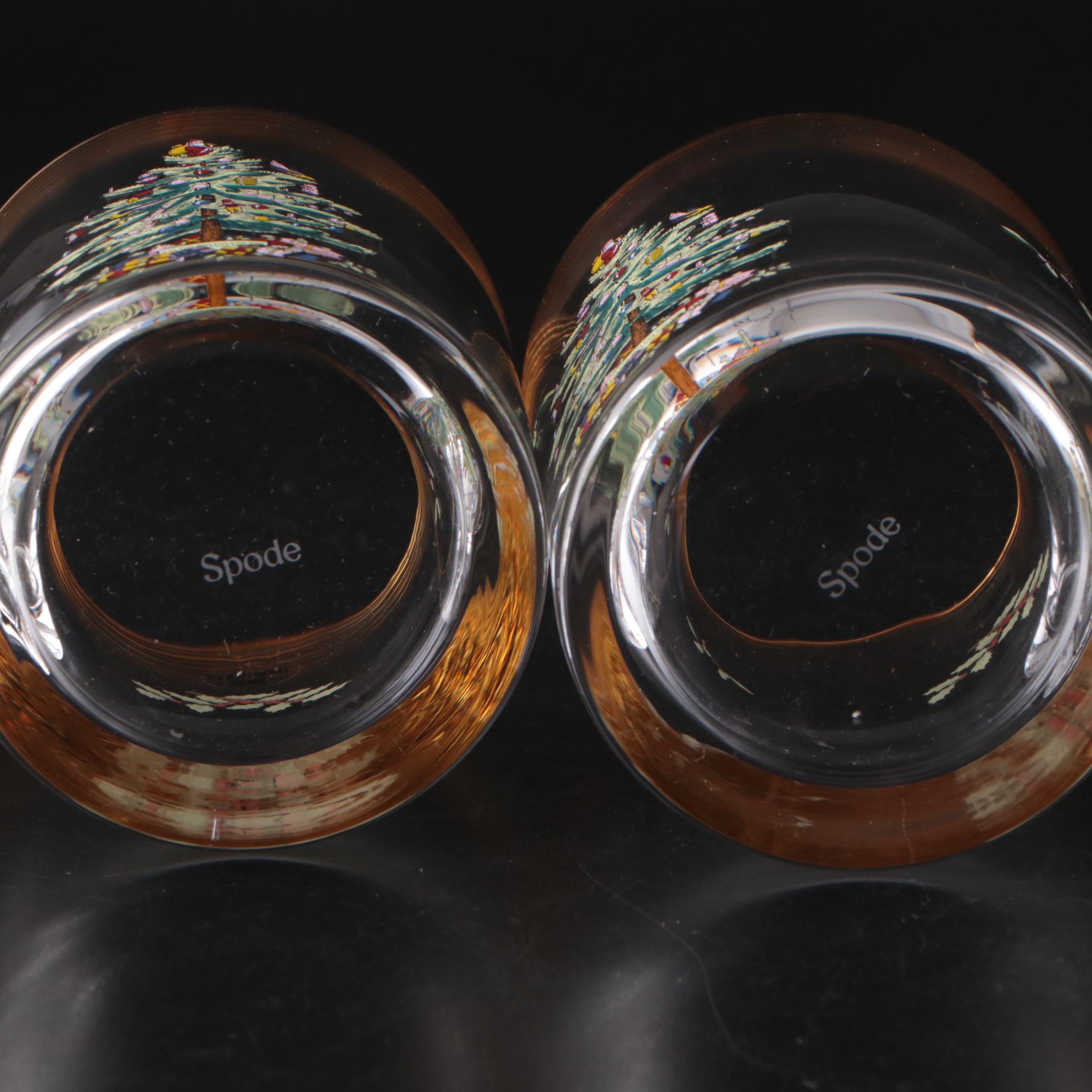 Spode "Christmas Tree" Tartan Platter and Glass Old Fashioned Glasses