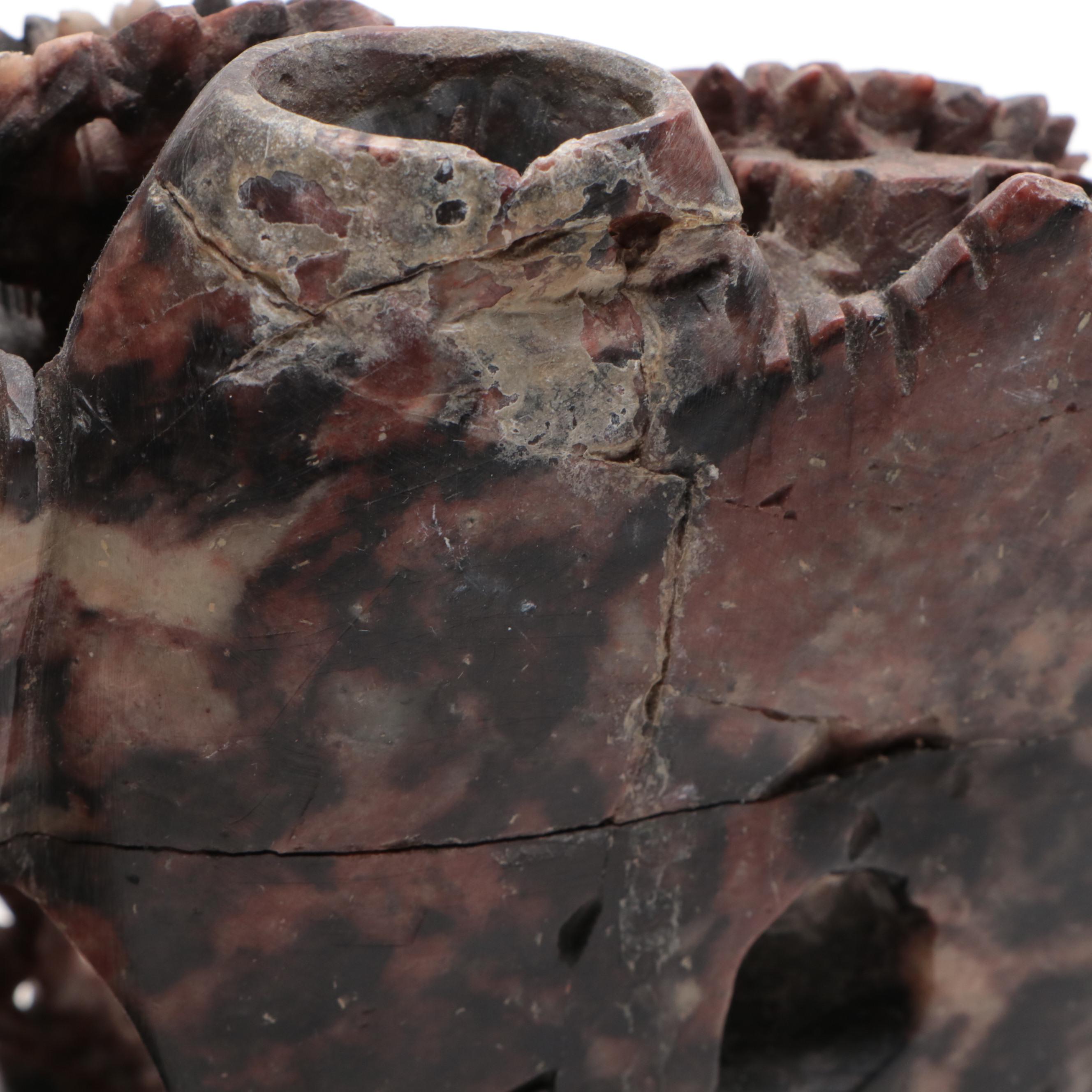 Chinese Soapstone Carved Brush Pot Vase and Floral Vase