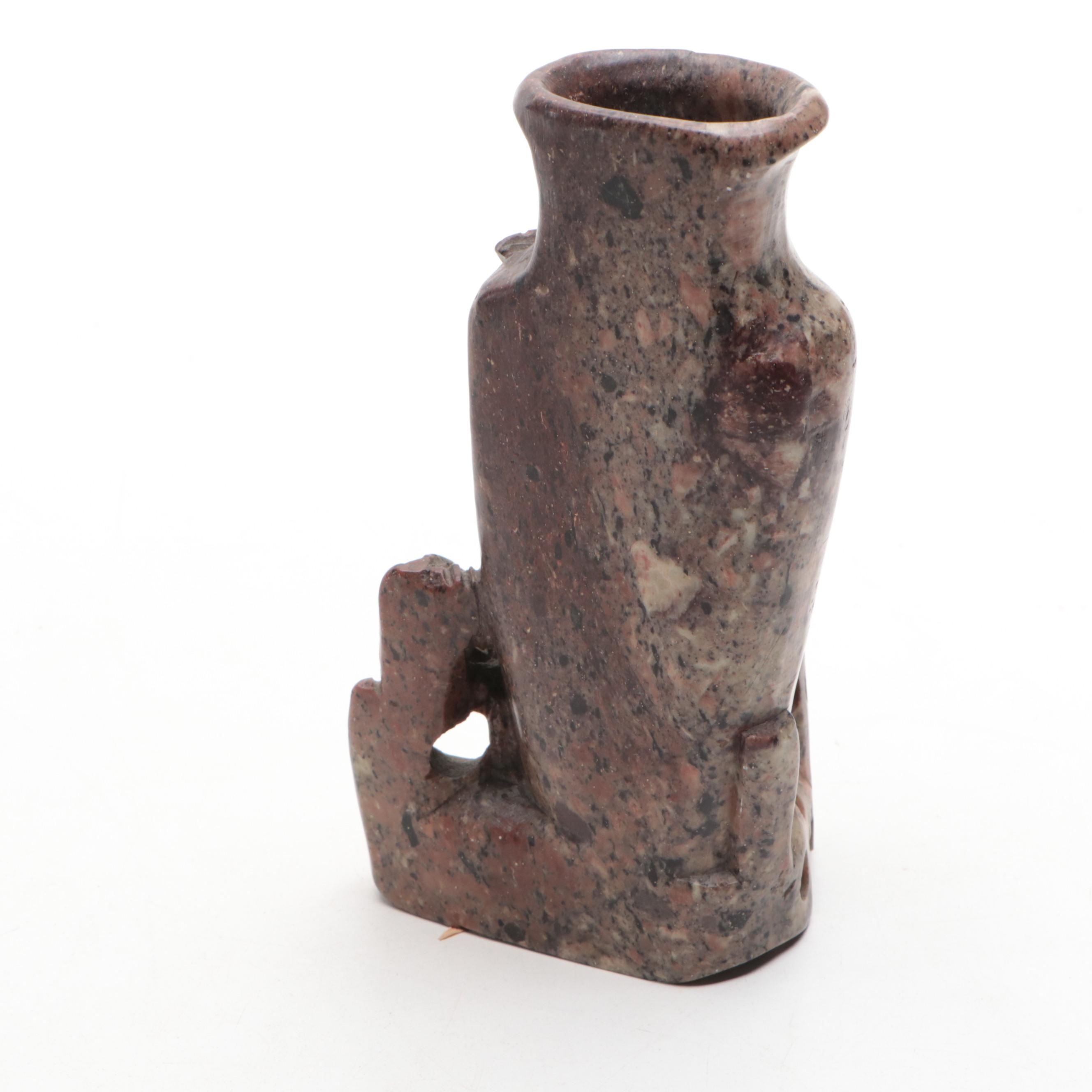 Chinese Soapstone Carved Brush Pot Vase and Floral Vase