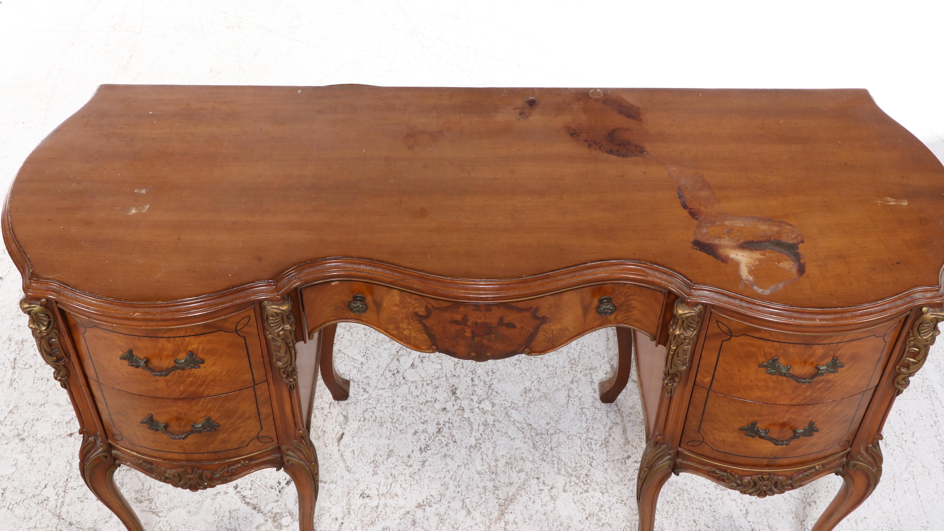 Louis XV Style Satinwood, Marquetry, and Parcel-Gilt Vanity with Swivel Stool