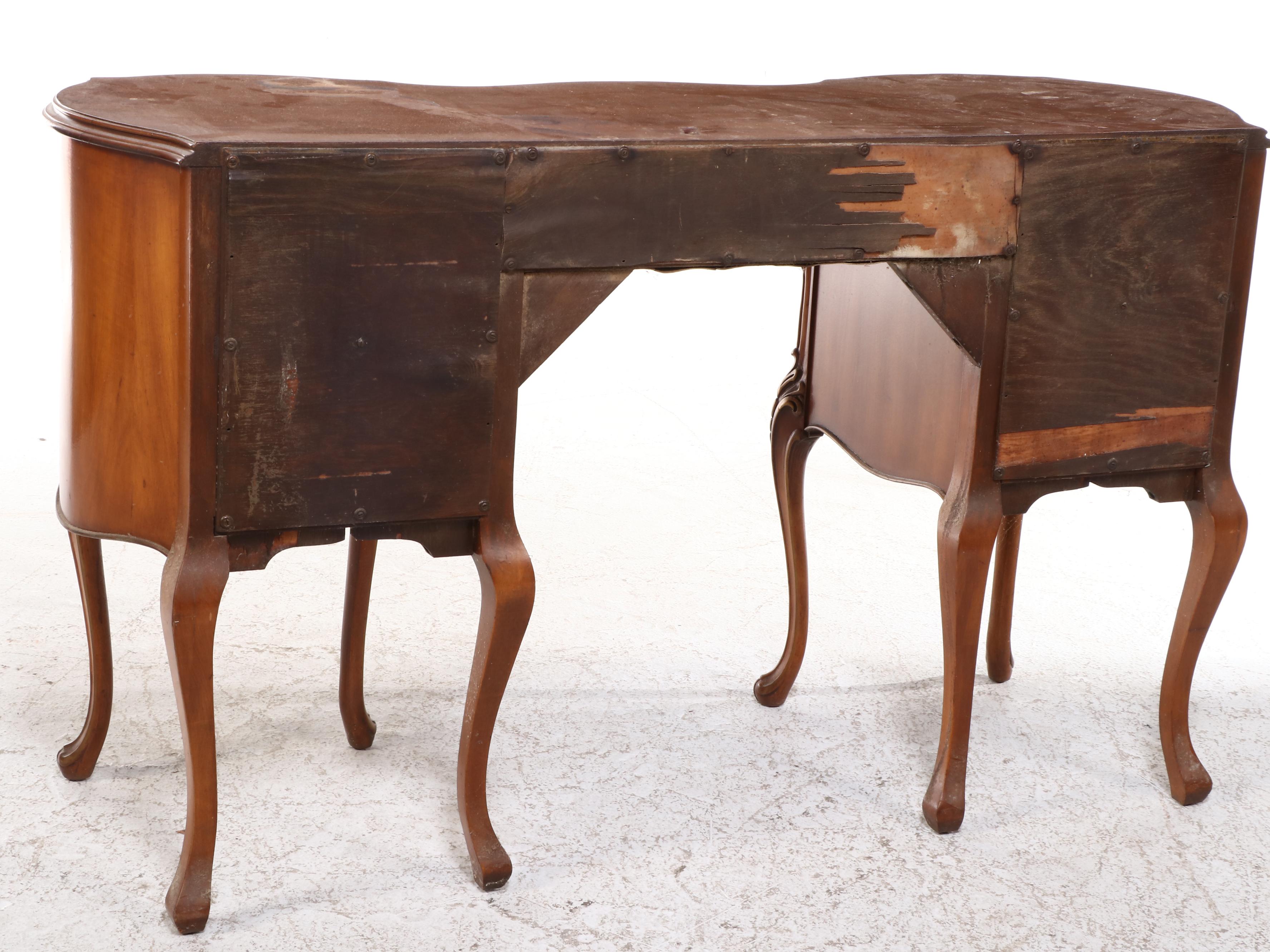 Louis XV Style Satinwood, Marquetry, and Parcel-Gilt Vanity with Swivel Stool