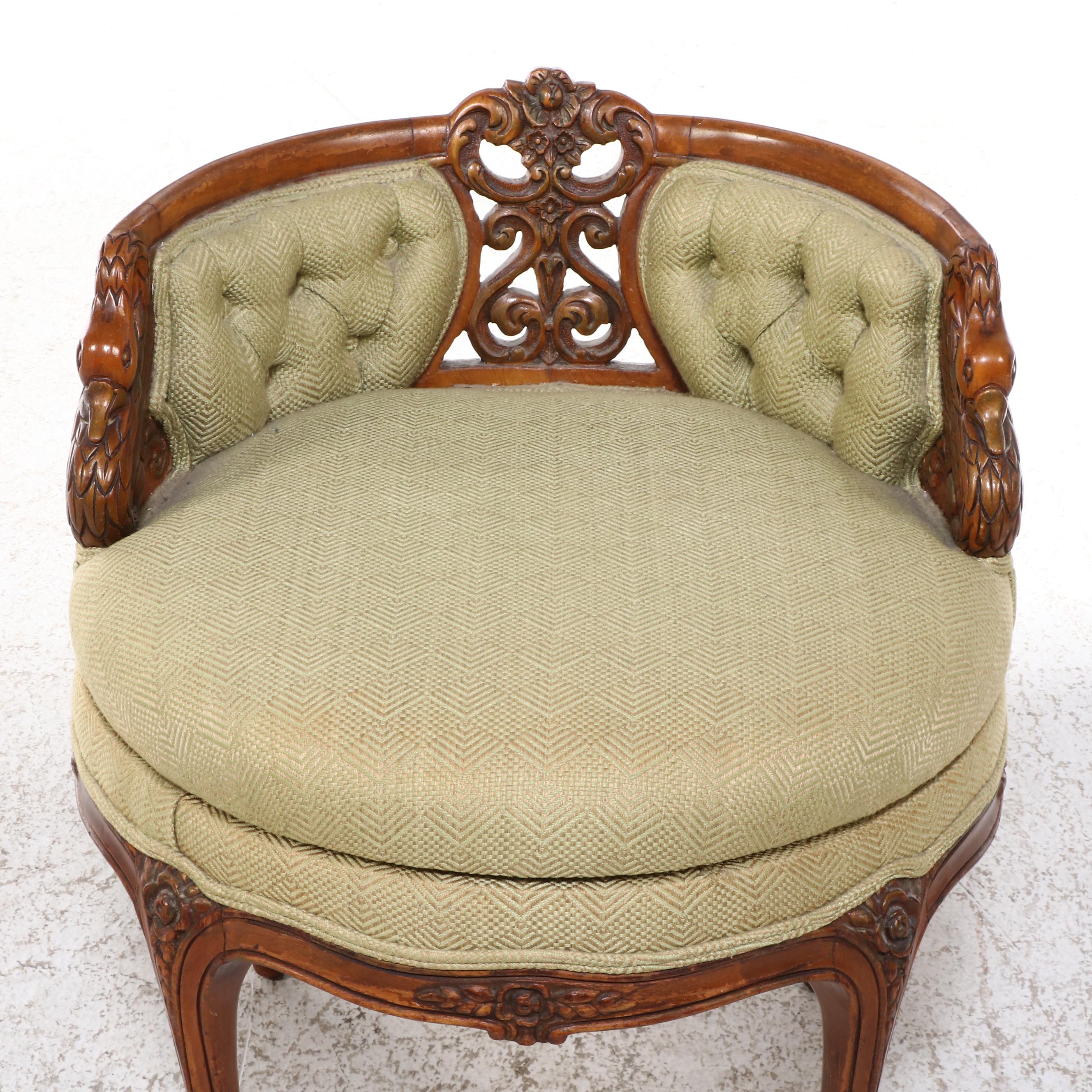 Louis XV Style Satinwood, Marquetry, and Parcel-Gilt Vanity with Swivel Stool