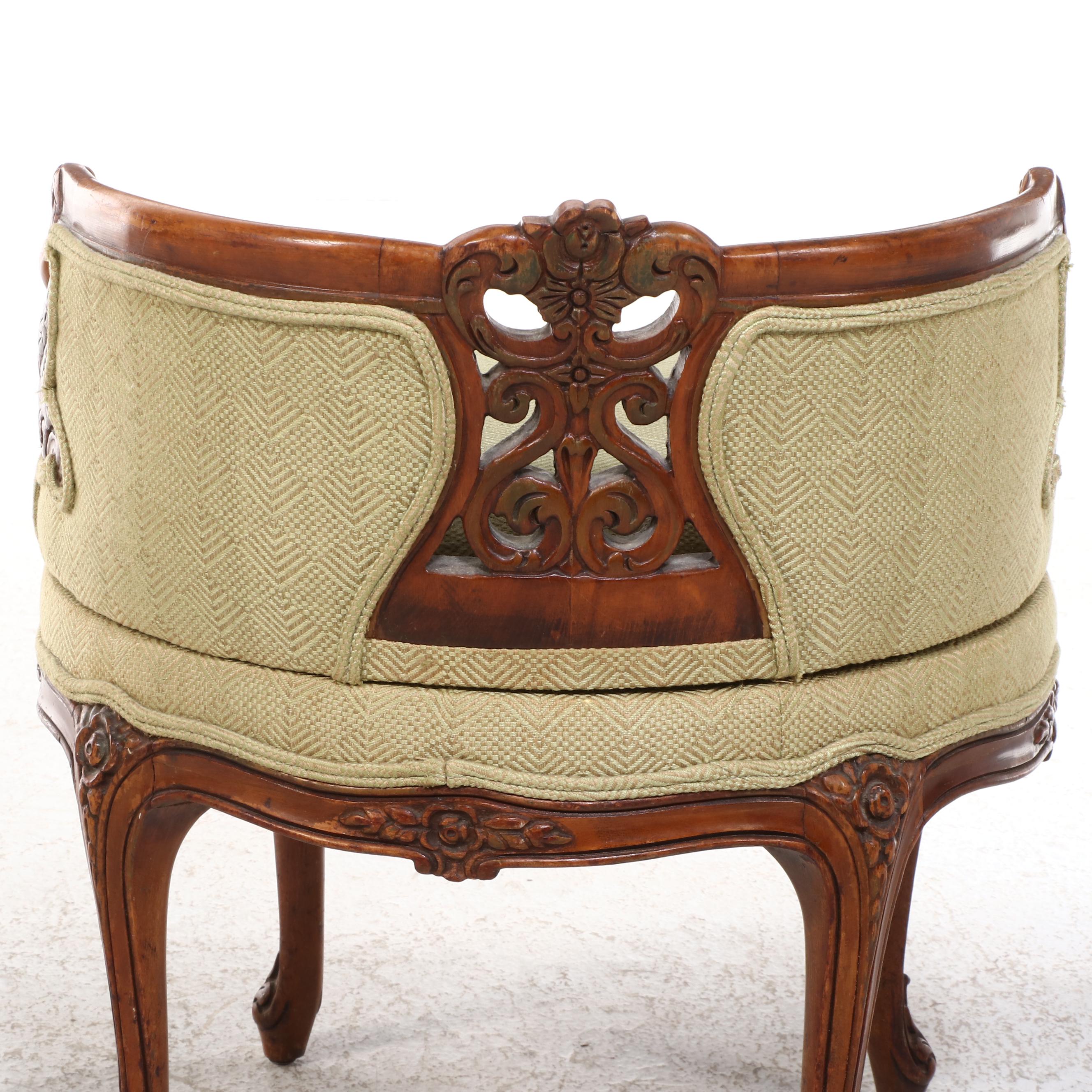 Louis XV Style Satinwood, Marquetry, and Parcel-Gilt Vanity with Swivel Stool