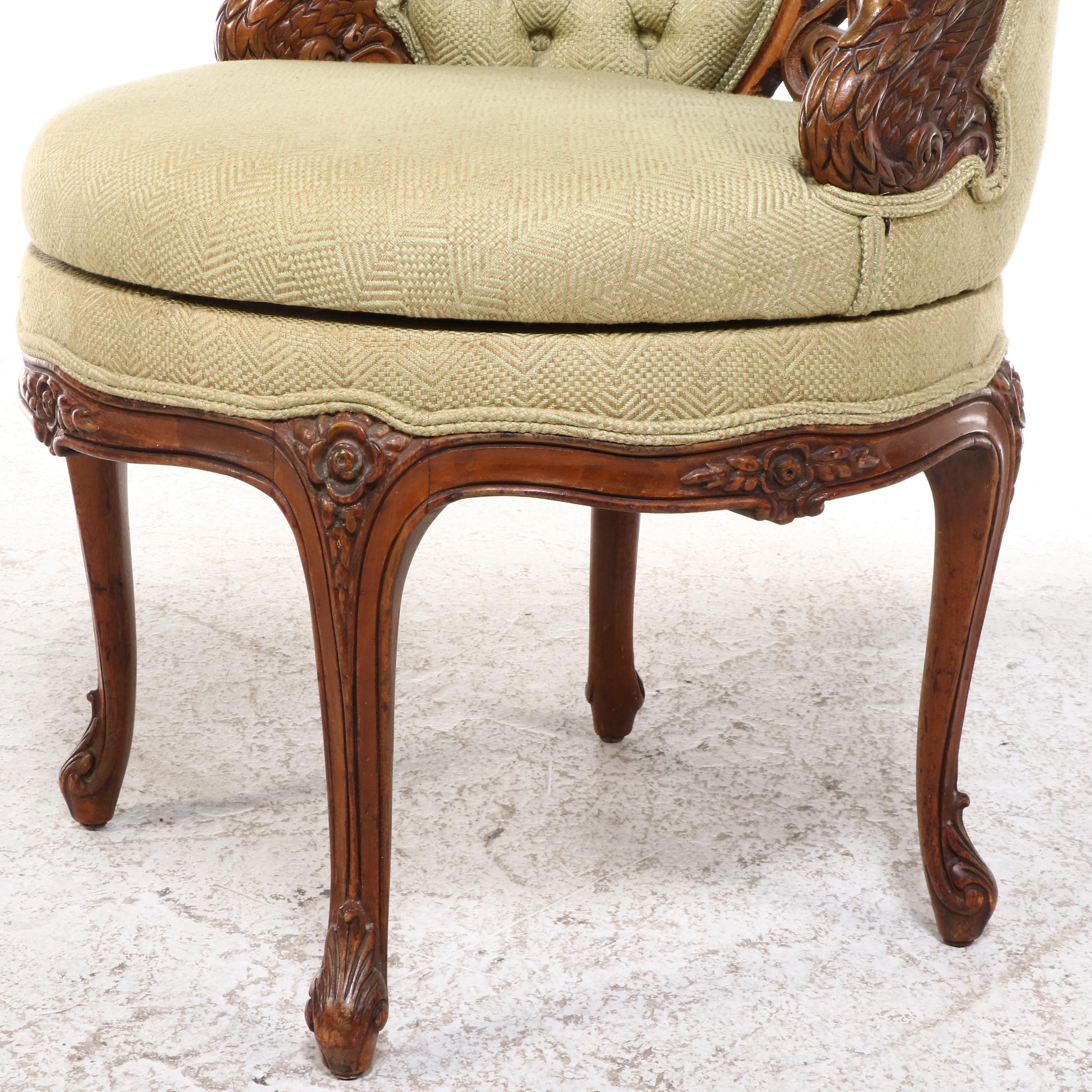 Louis XV Style Satinwood, Marquetry, and Parcel-Gilt Vanity with Swivel Stool