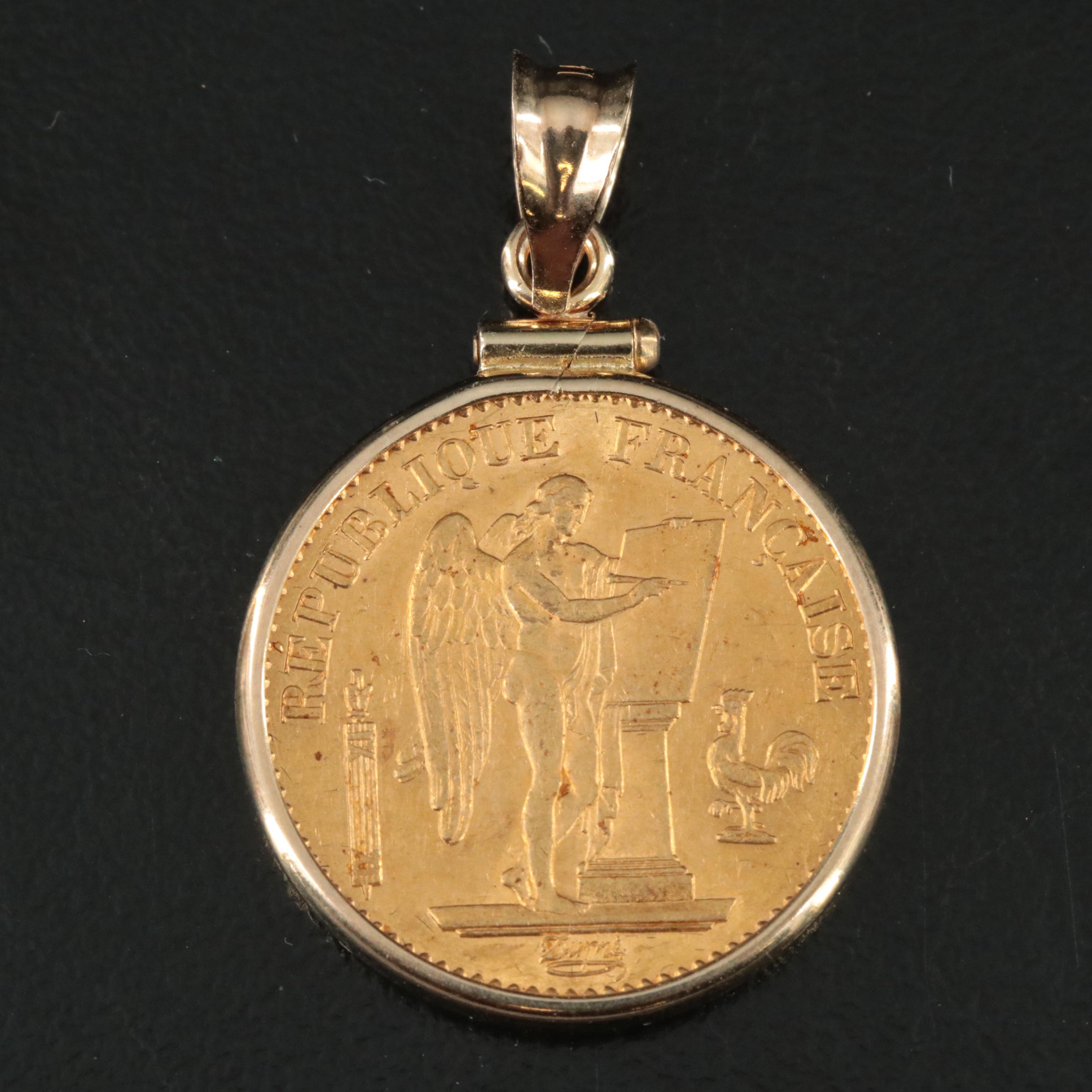 14K Pendant with 1877 France 20-Francs Gold Coin