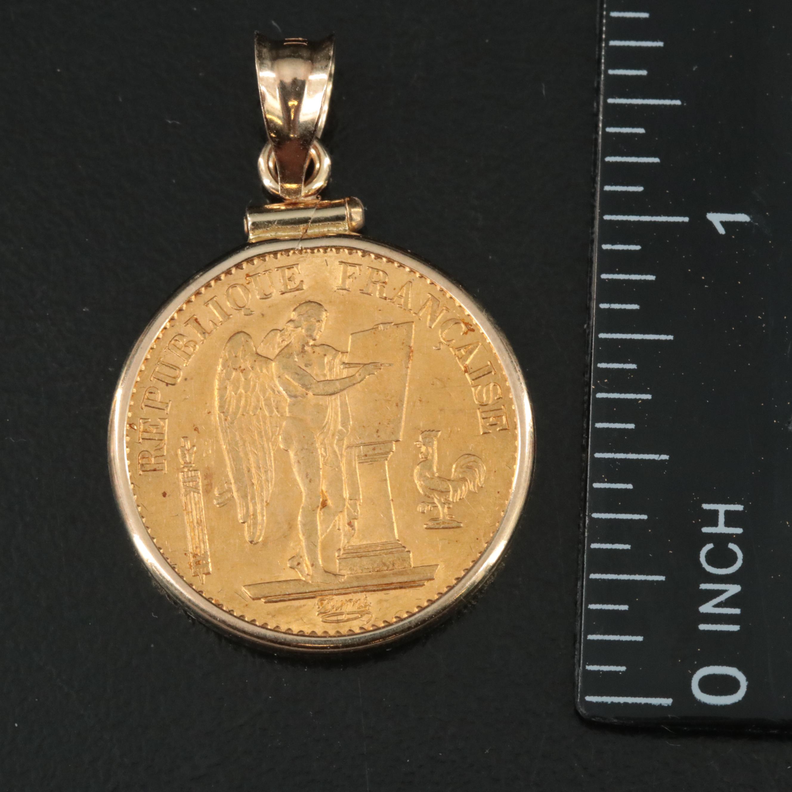 14K Pendant with 1877 France 20-Francs Gold Coin