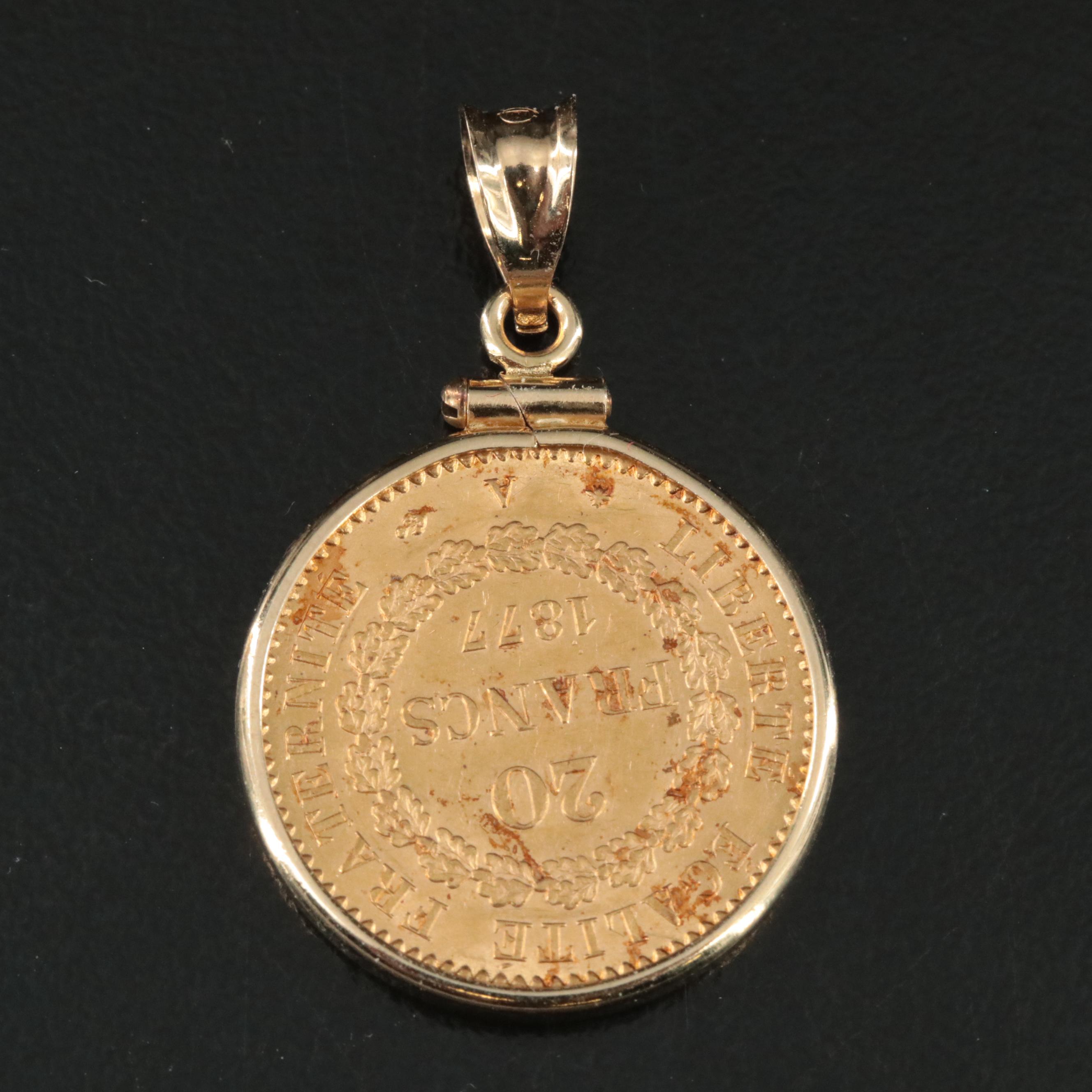 14K Pendant with 1877 France 20-Francs Gold Coin