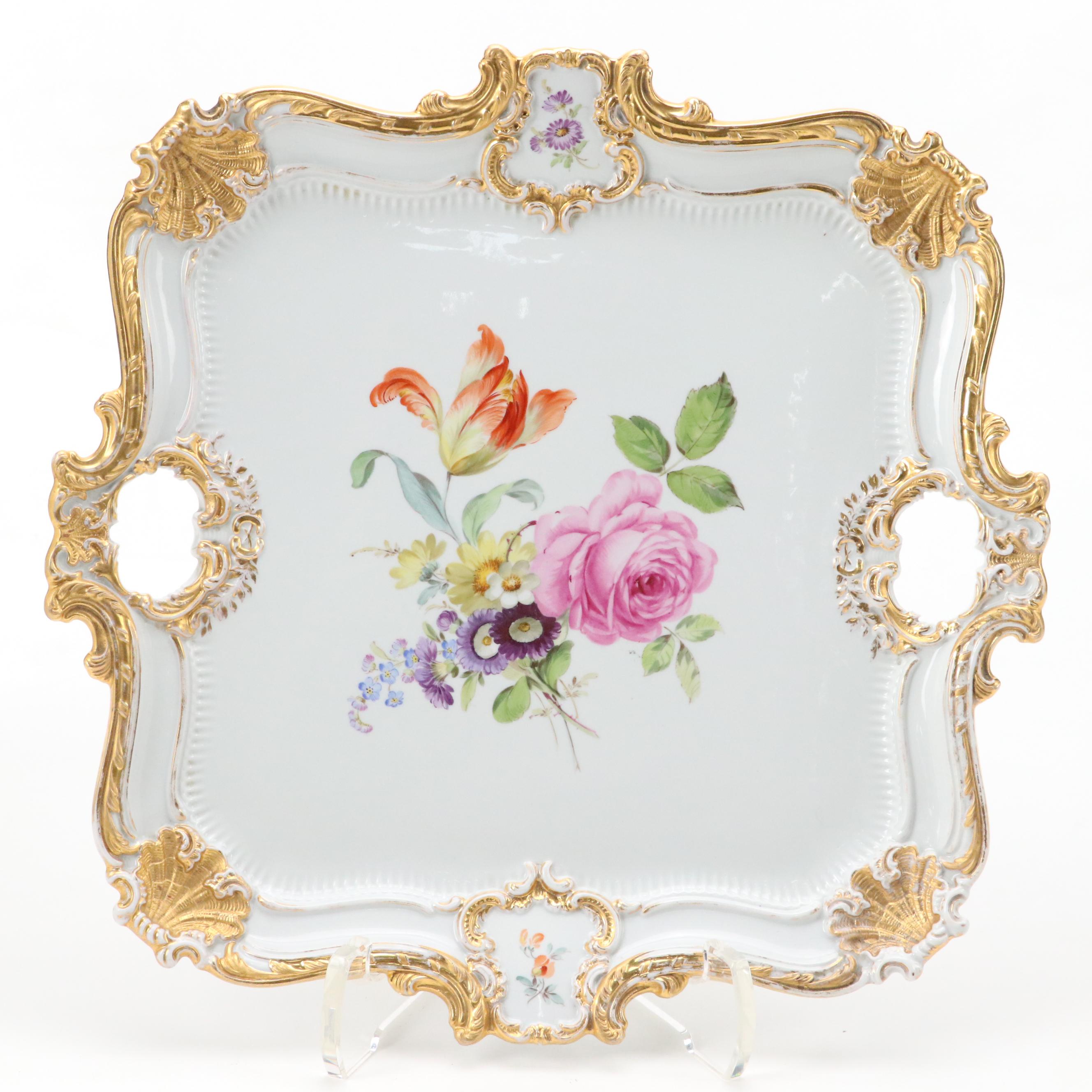 Meissen Porcelain Hand-Painted Gilt Accented Tray, Late 19th/ Early 20th Century