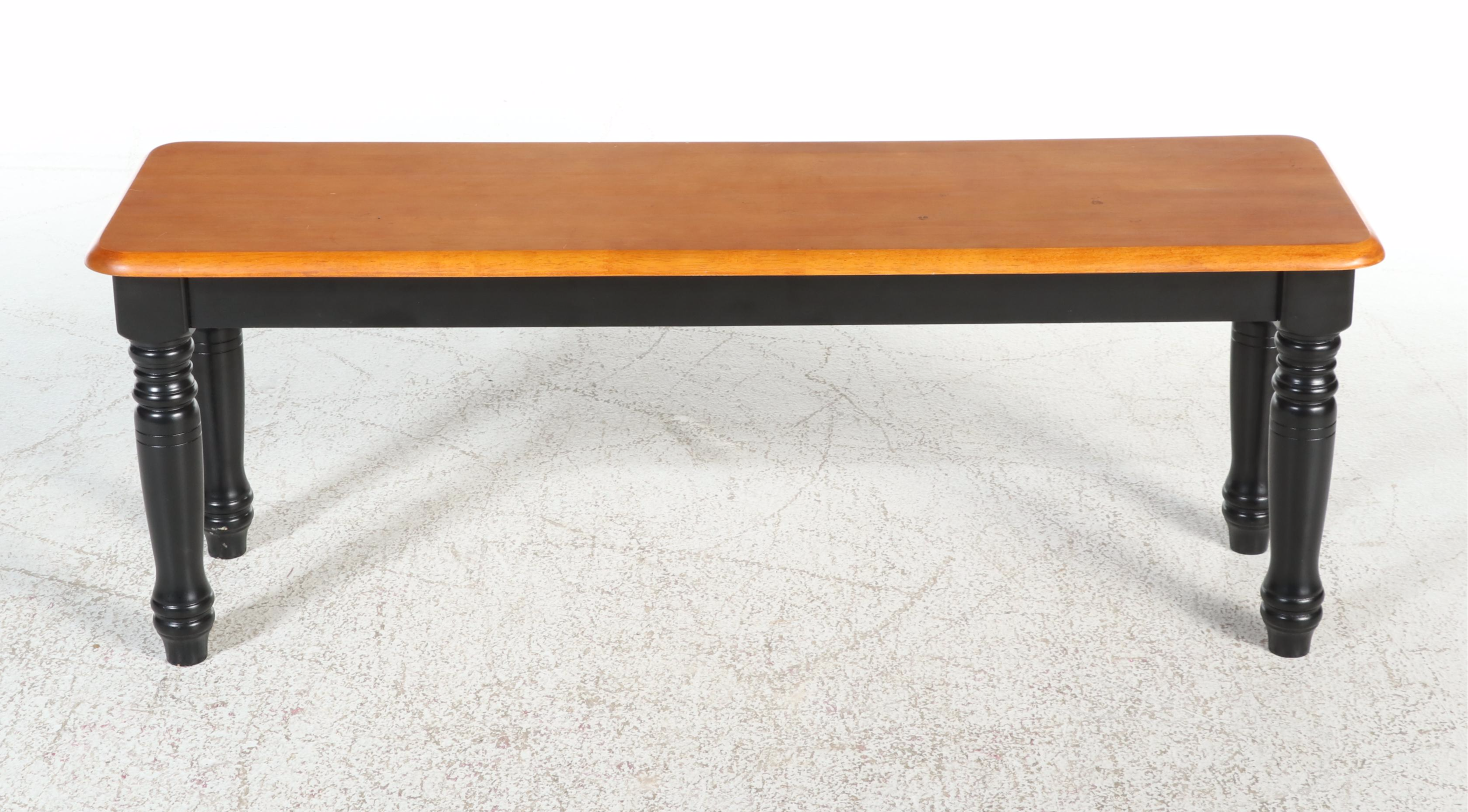 American Primitive Style Hardwood and Ebonized Bench