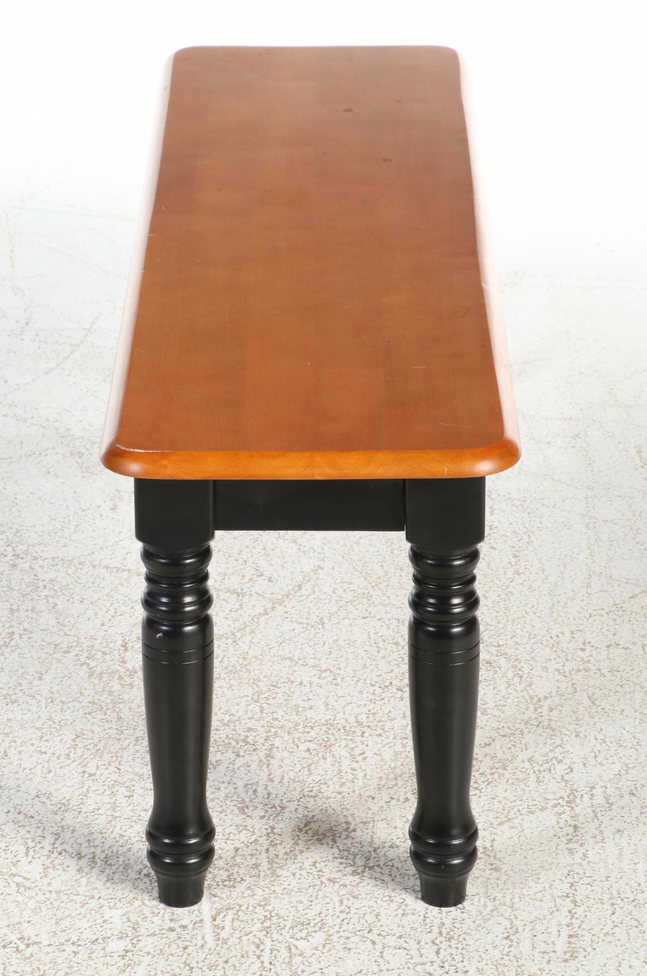 American Primitive Style Hardwood and Ebonized Bench