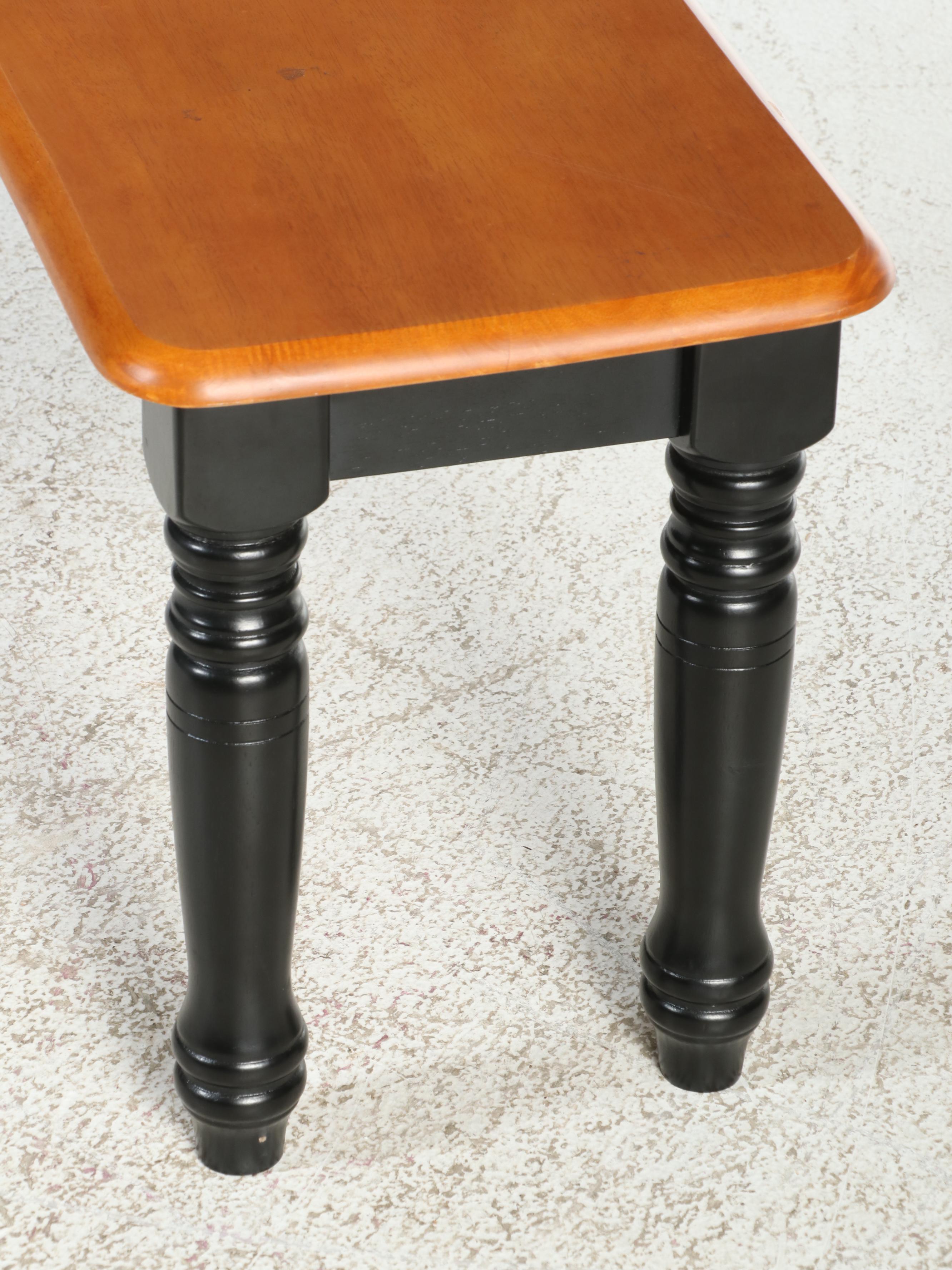 American Primitive Style Hardwood and Ebonized Bench