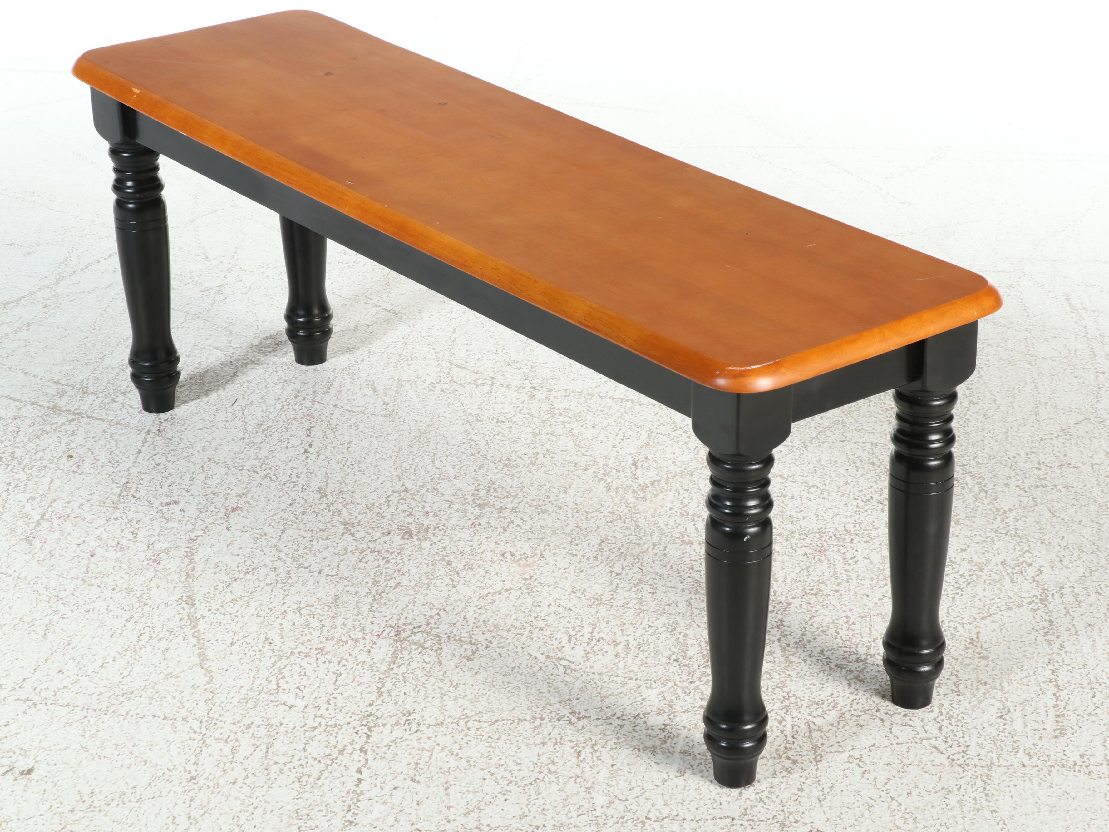 American Primitive Style Hardwood and Ebonized Bench