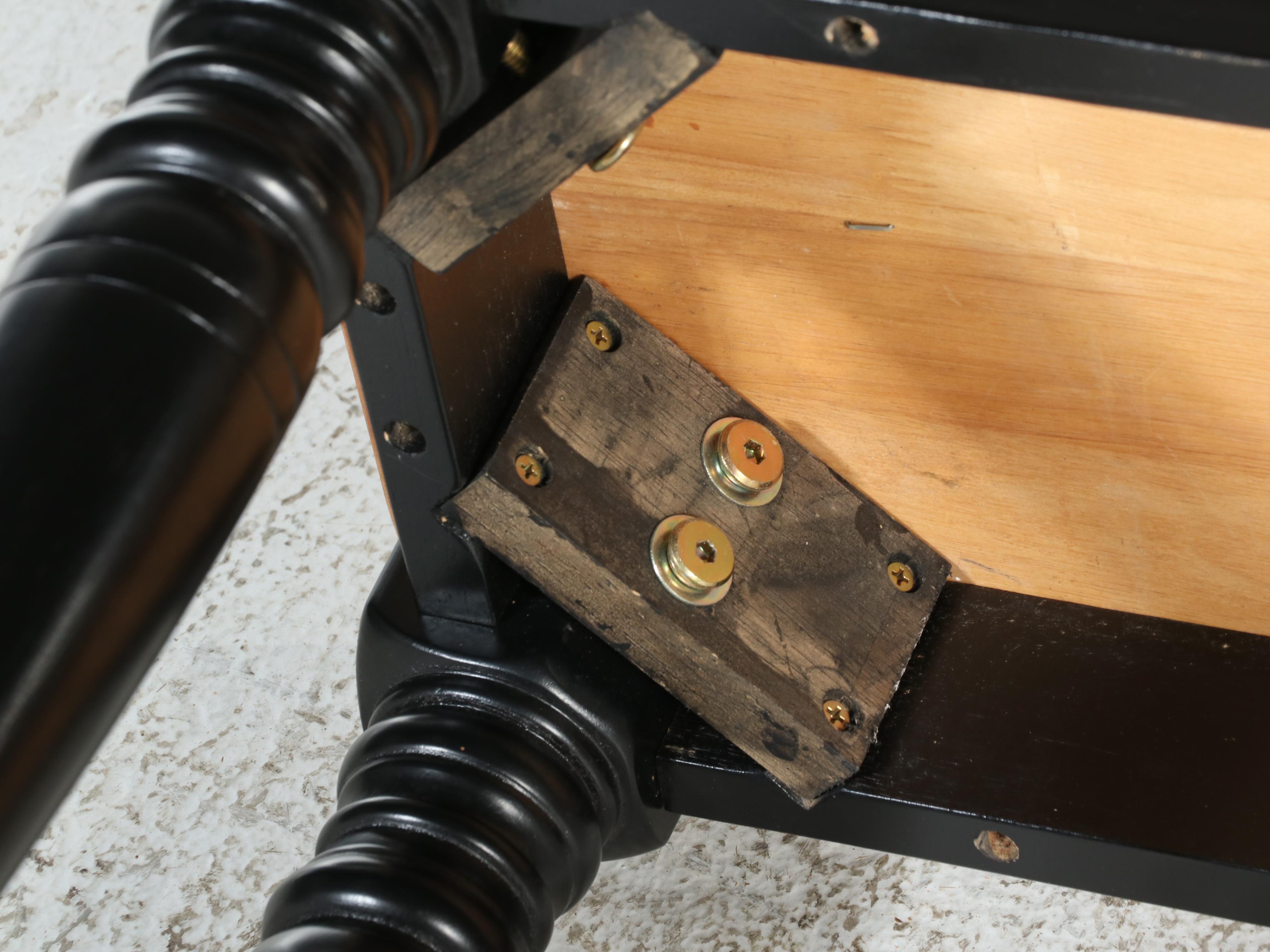 American Primitive Style Hardwood and Ebonized Bench