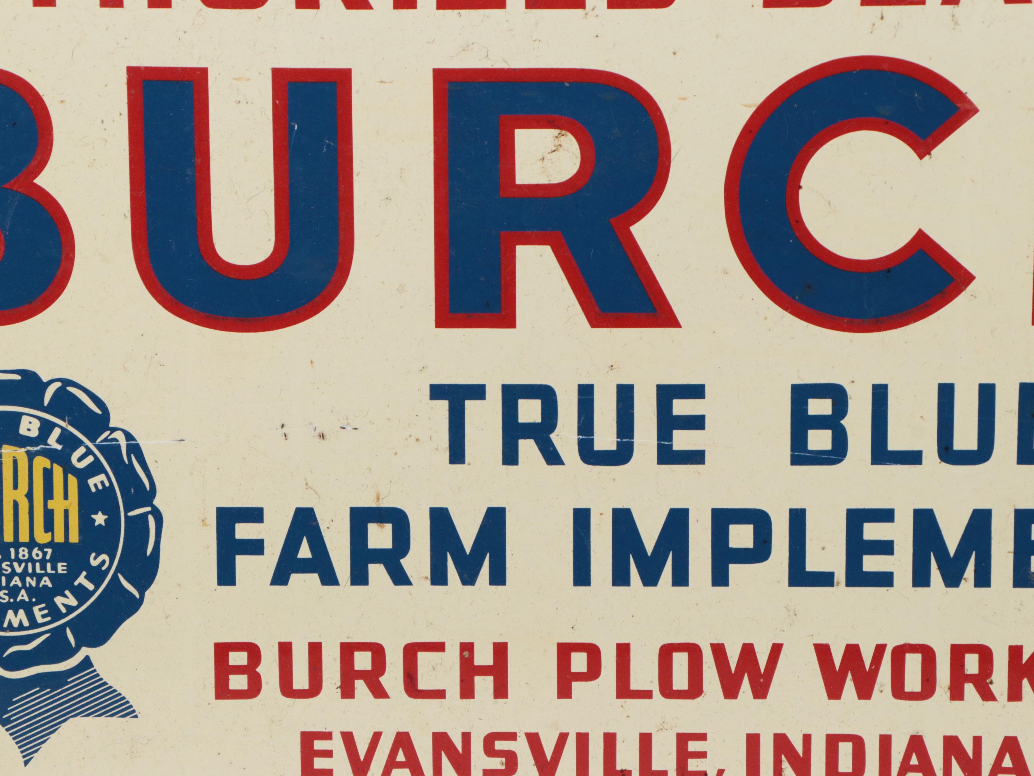 Burch True Blue Farm Implements Advertising Sign, 1963