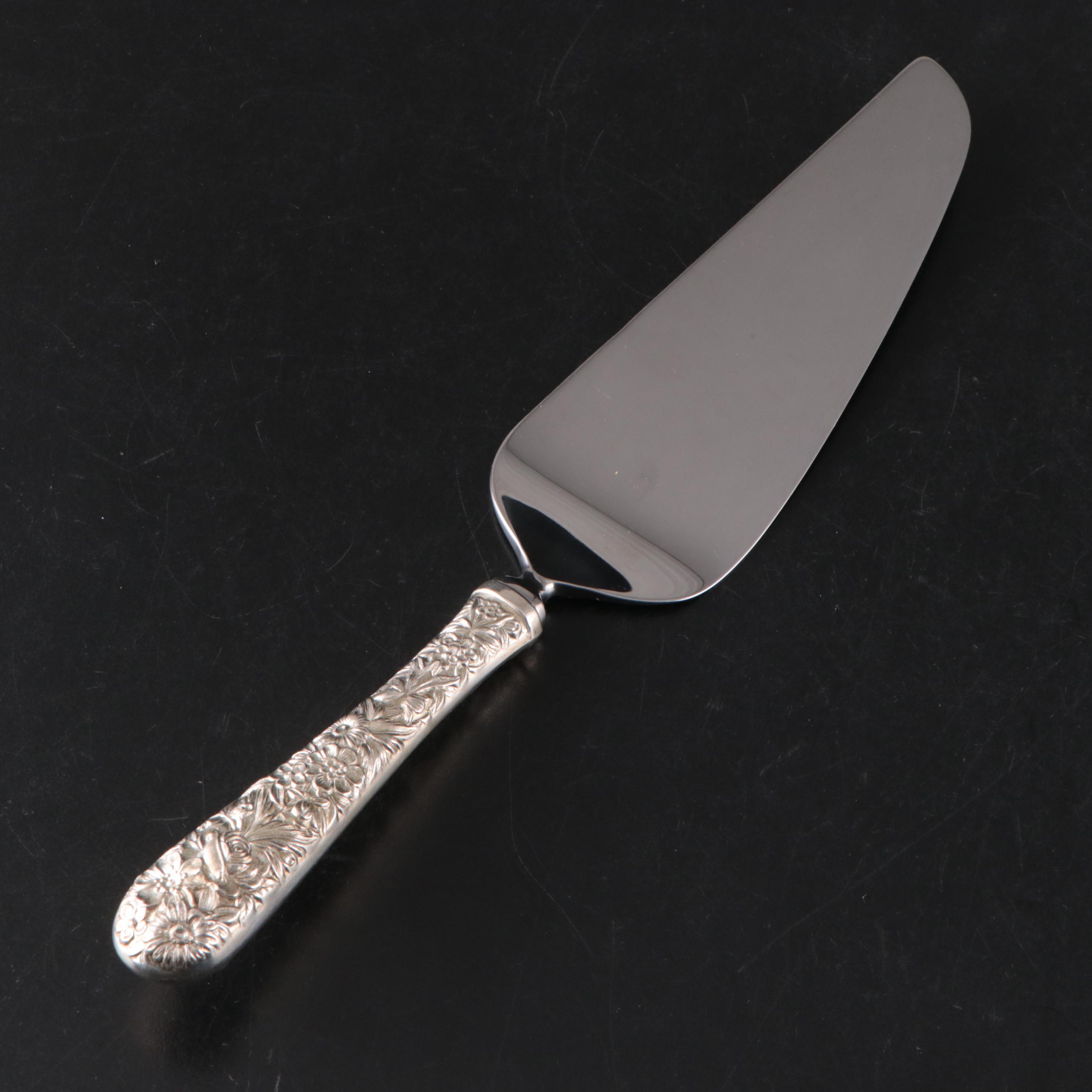 S. Kirk & Son "Repousse" Sterling Bonbon Spoon, Candle Snuffer, and Pie Server