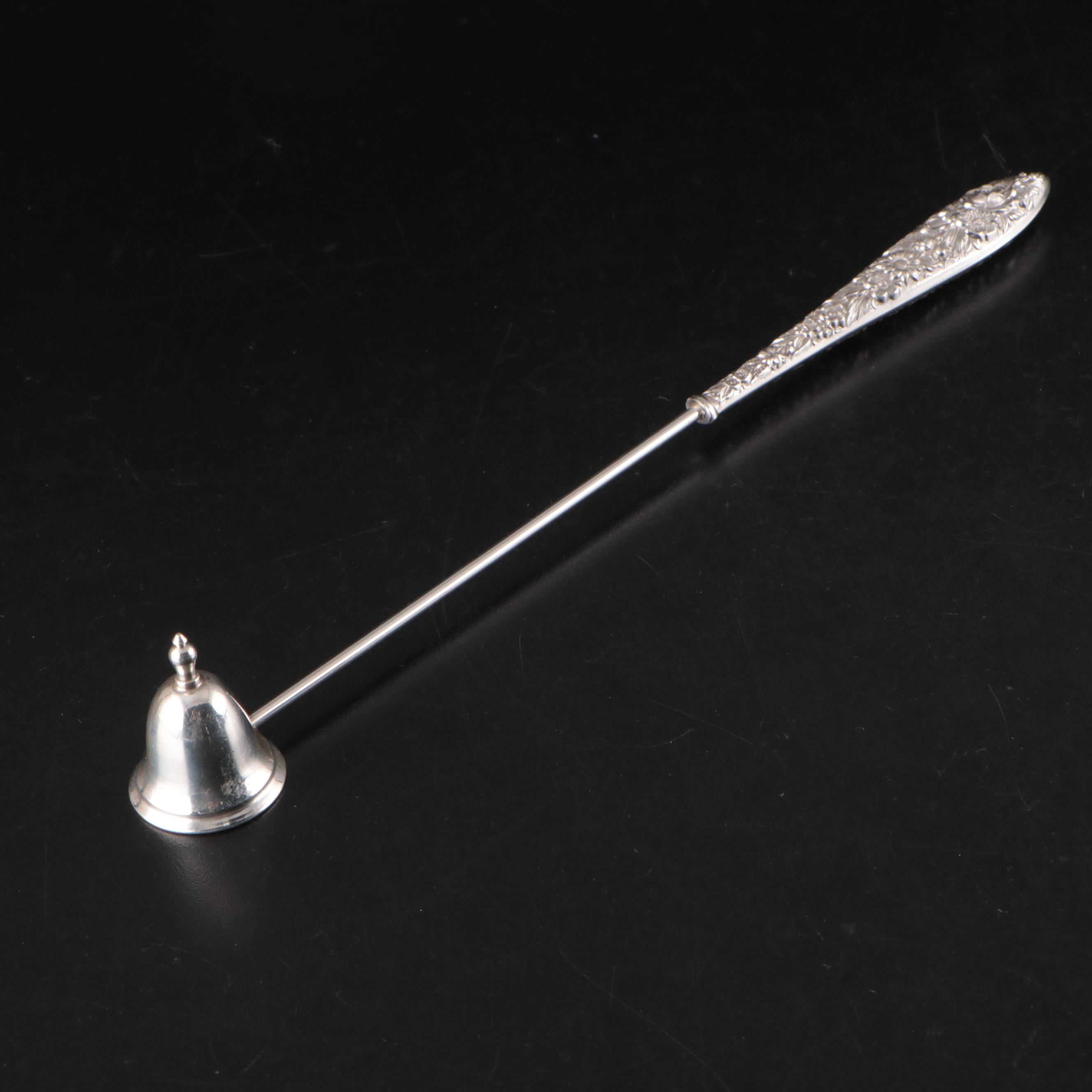 S. Kirk & Son "Repousse" Sterling Bonbon Spoon, Candle Snuffer, and Pie Server