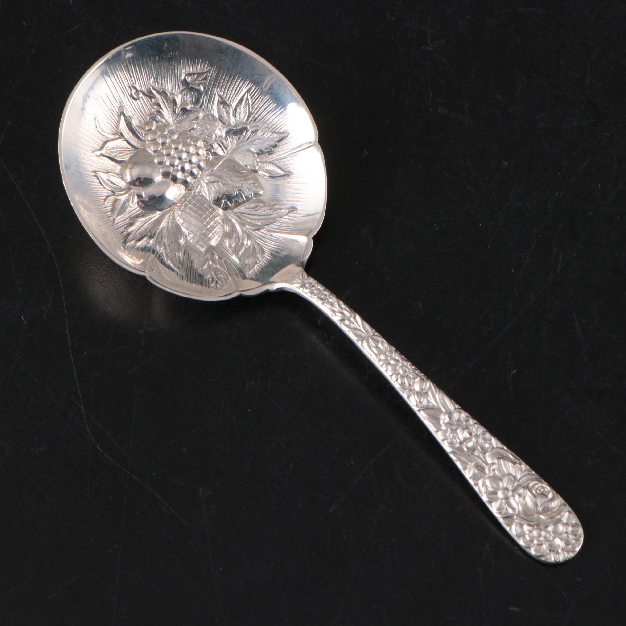 S. Kirk & Son "Repousse" Sterling Bonbon Spoon, Candle Snuffer, and Pie Server
