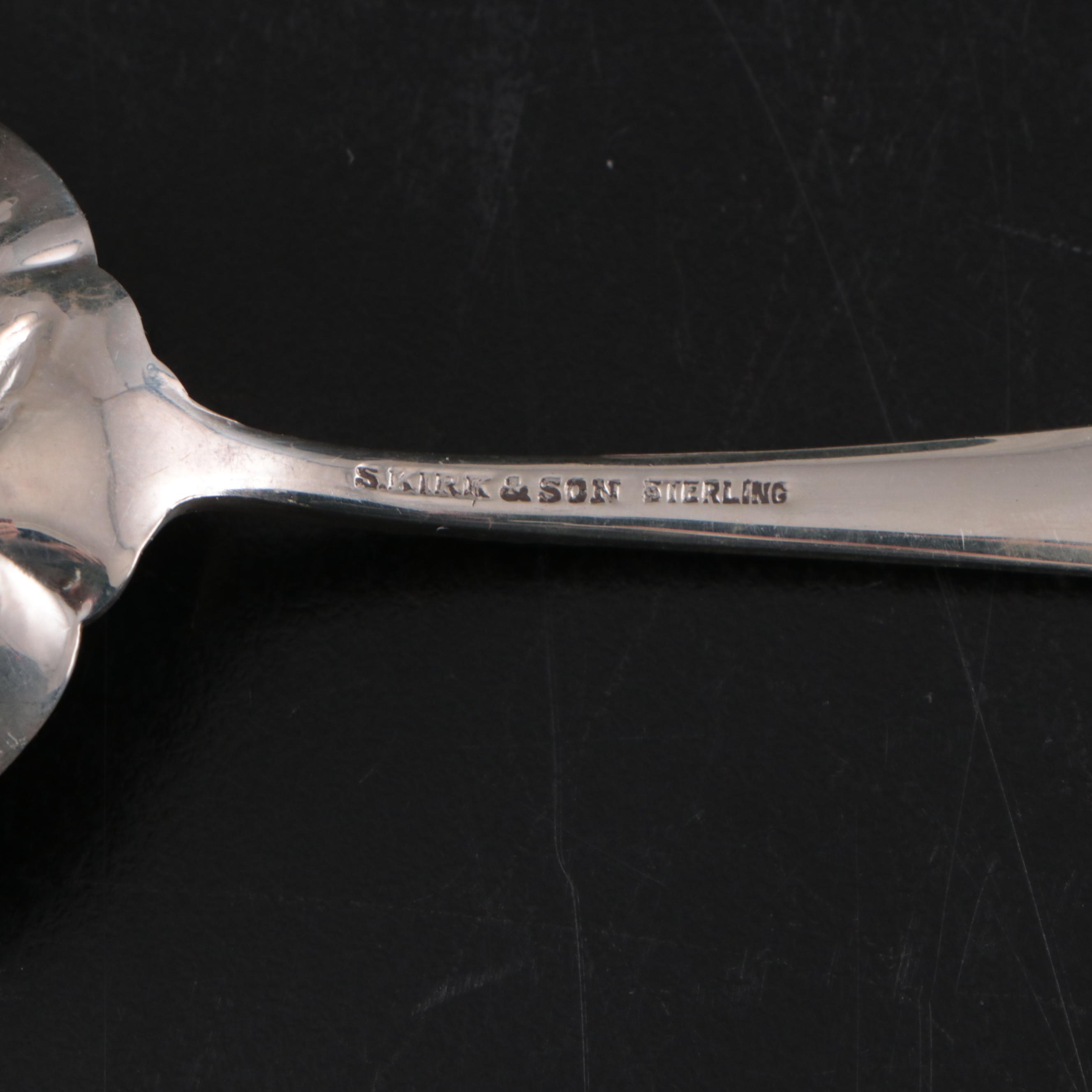 S. Kirk & Son "Repousse" Sterling Bonbon Spoon, Candle Snuffer, and Pie Server