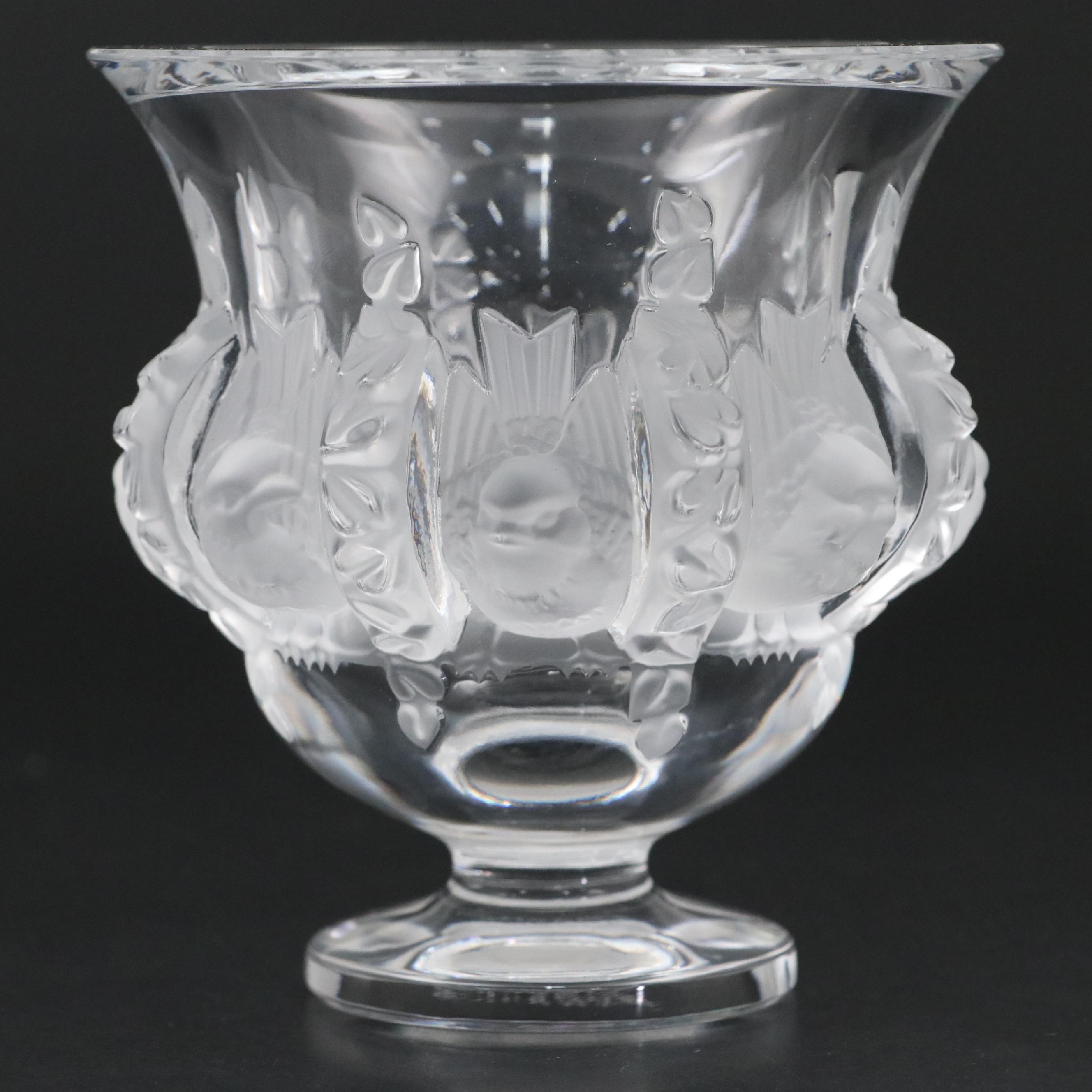Lalique "Dampierre" Crystal Vase with "Rapace" Bird of Prey Paperweight