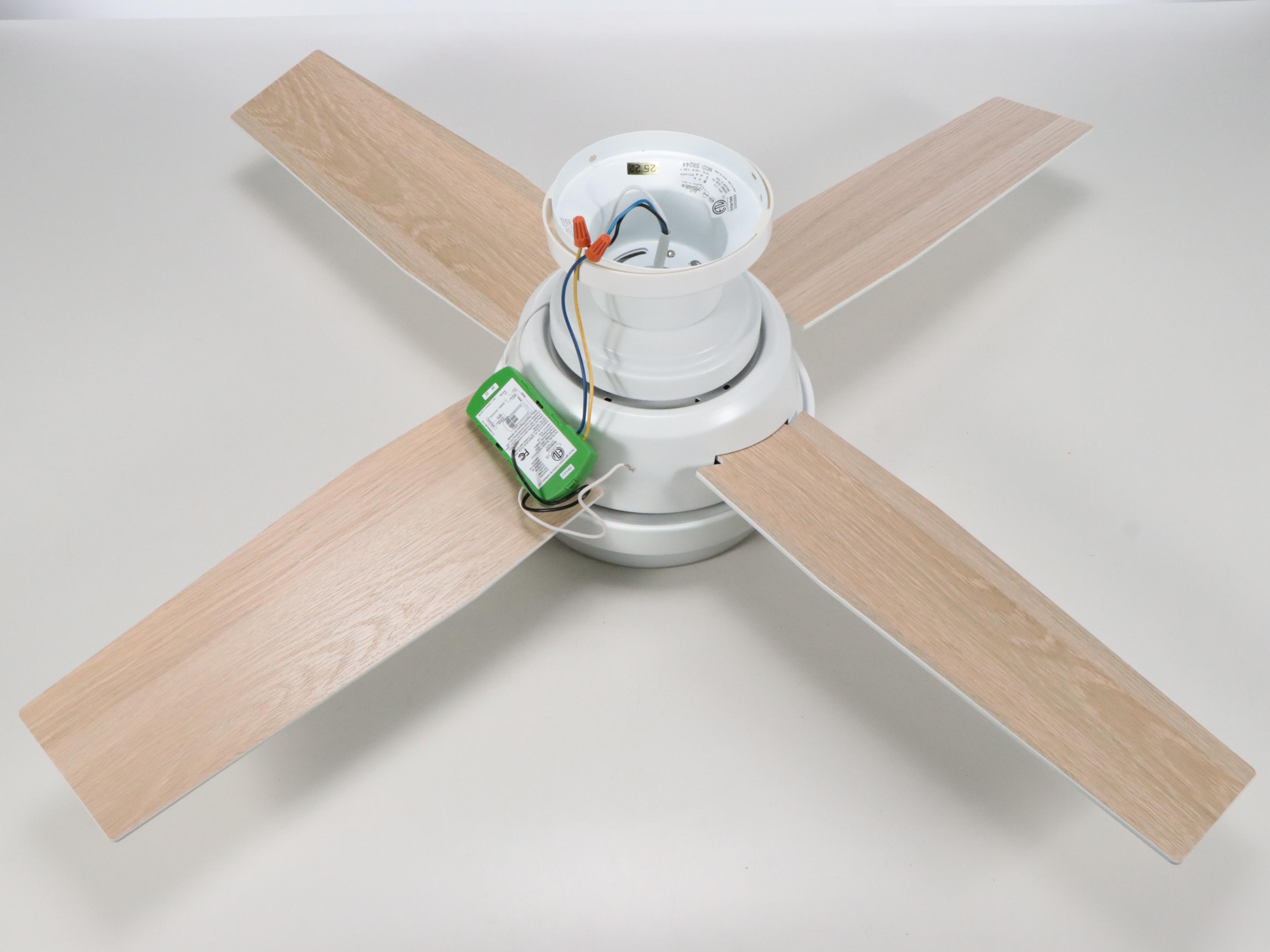 Hunter Contemporary White and Ash Four-Blade Ceiling Fan with Wall-Mount Remote