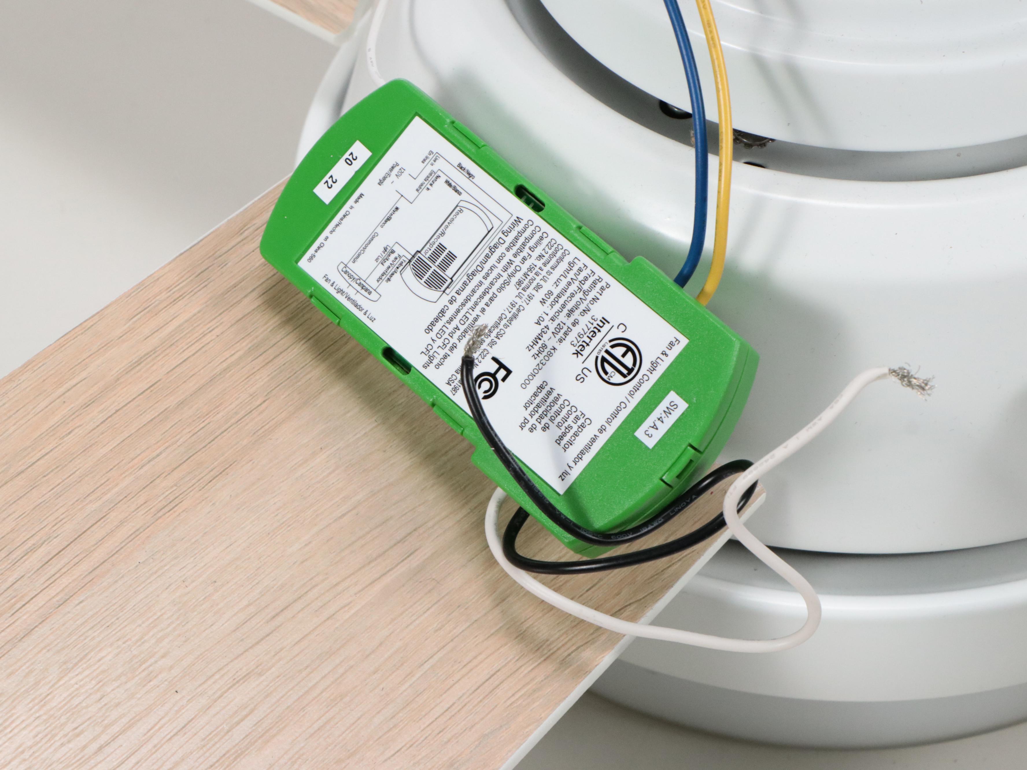 Hunter Contemporary White and Ash Four-Blade Ceiling Fan with Wall-Mount Remote