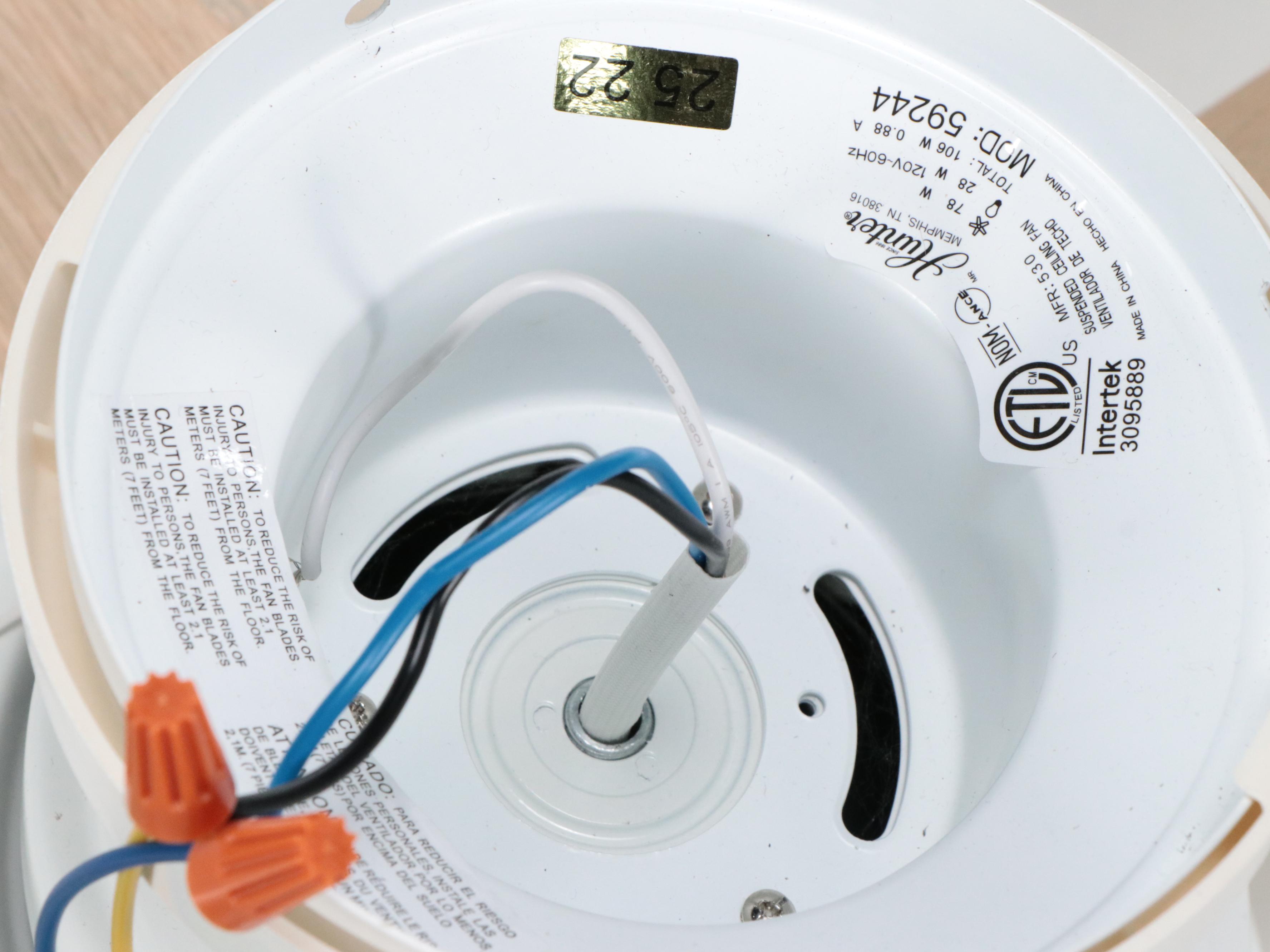 Hunter Contemporary White and Ash Four-Blade Ceiling Fan with Wall-Mount Remote