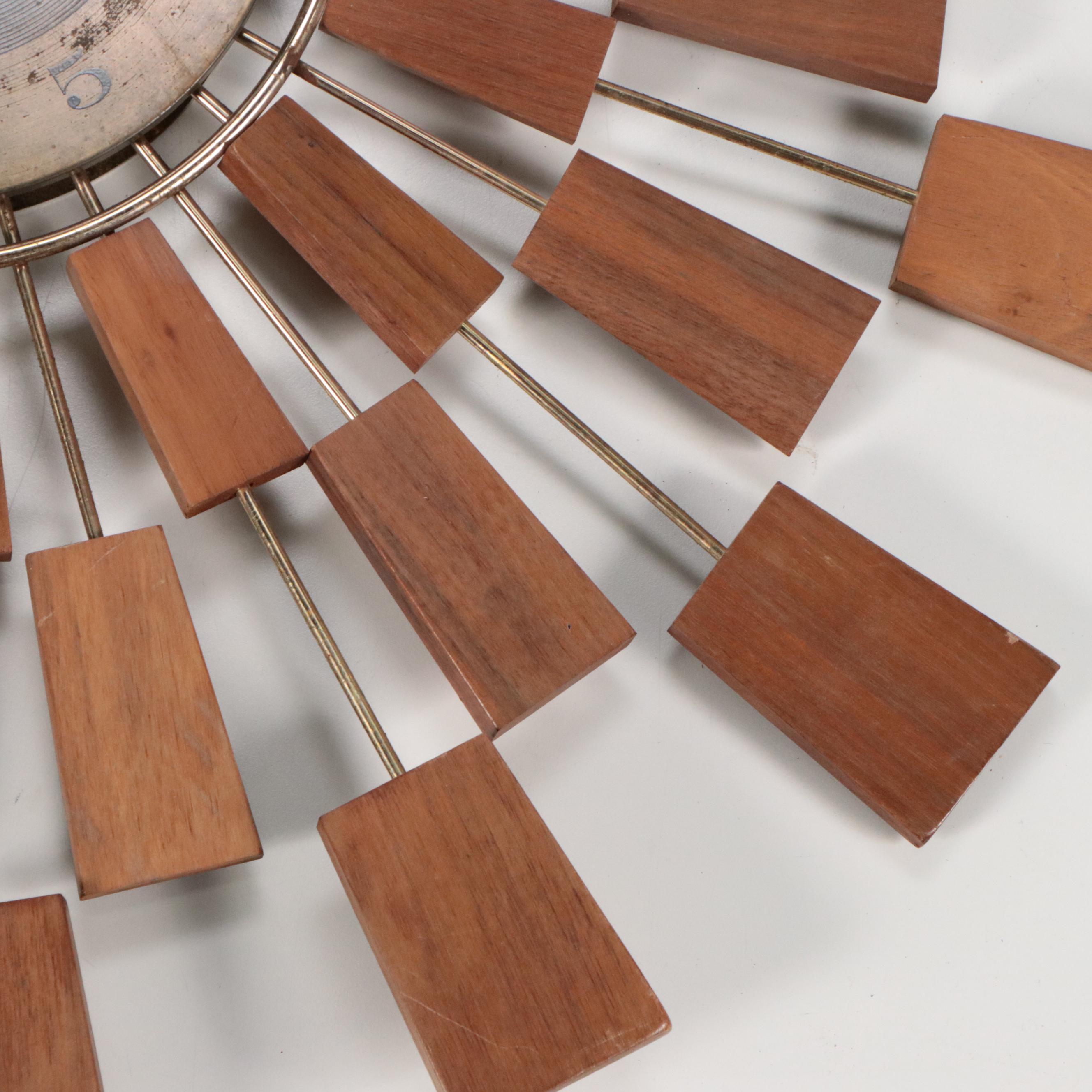 Seth Thomas "Grandeur" Teak and Brass Starburst Wall Clock