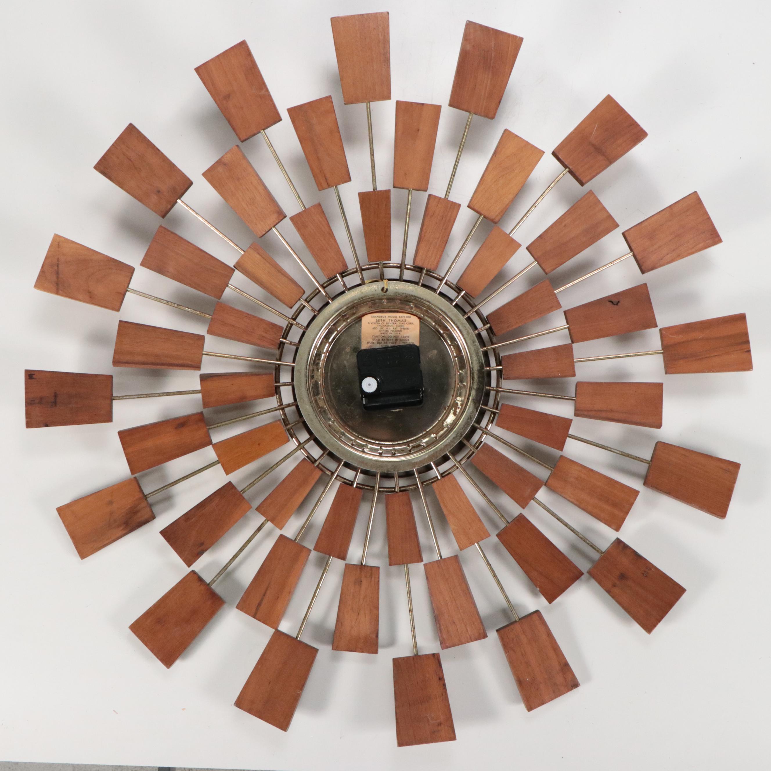 Seth Thomas "Grandeur" Teak and Brass Starburst Wall Clock