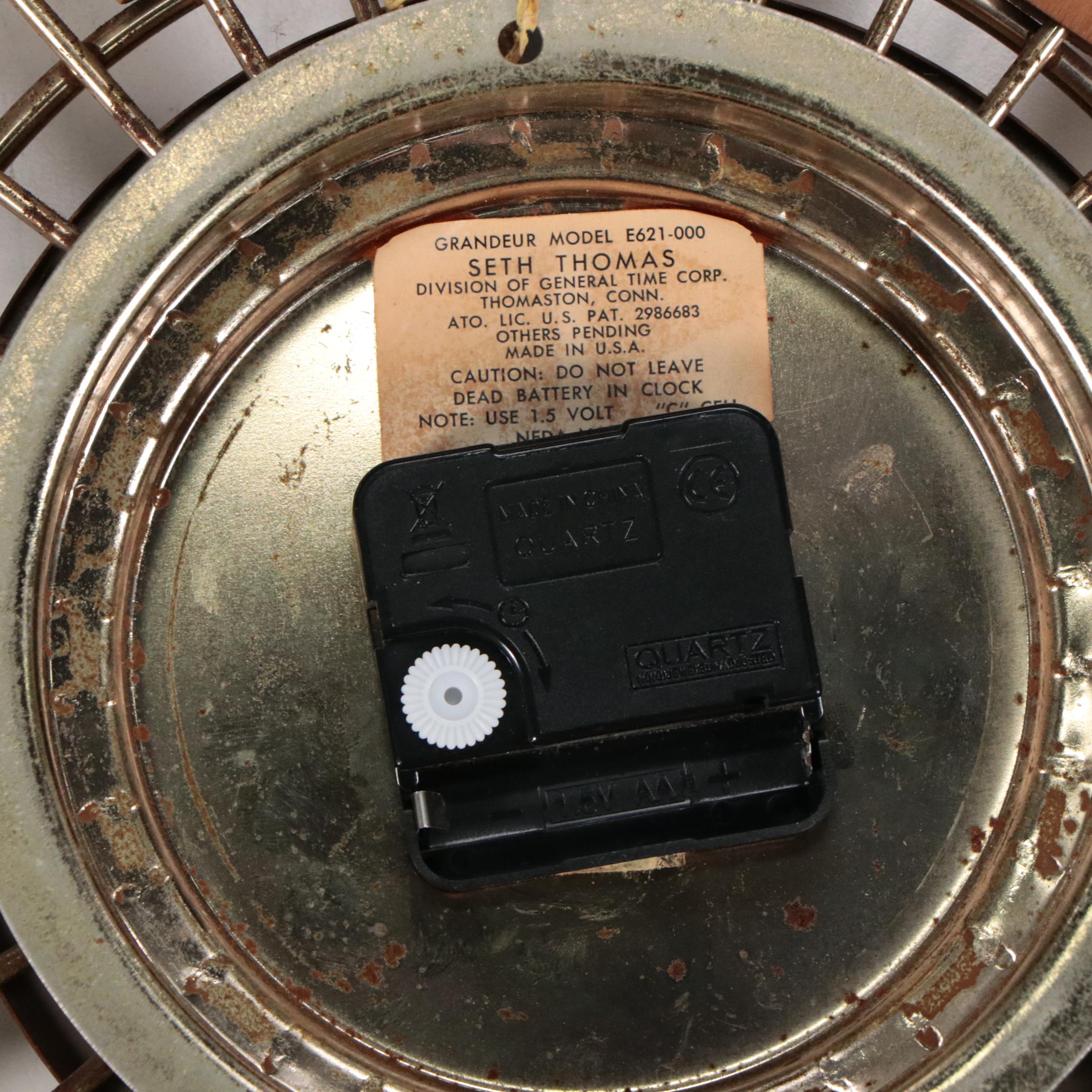 Seth Thomas "Grandeur" Teak and Brass Starburst Wall Clock