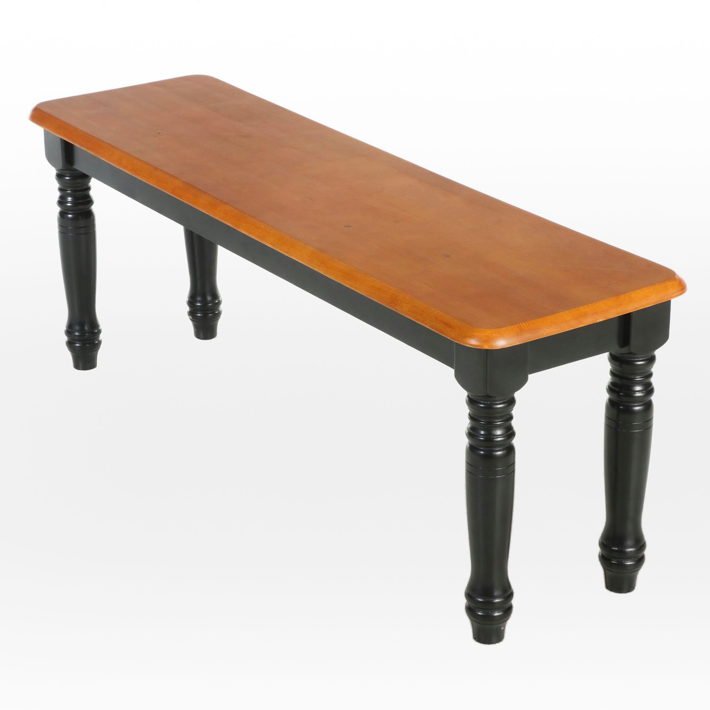 American Primitive Style Hardwood and Ebonized Bench