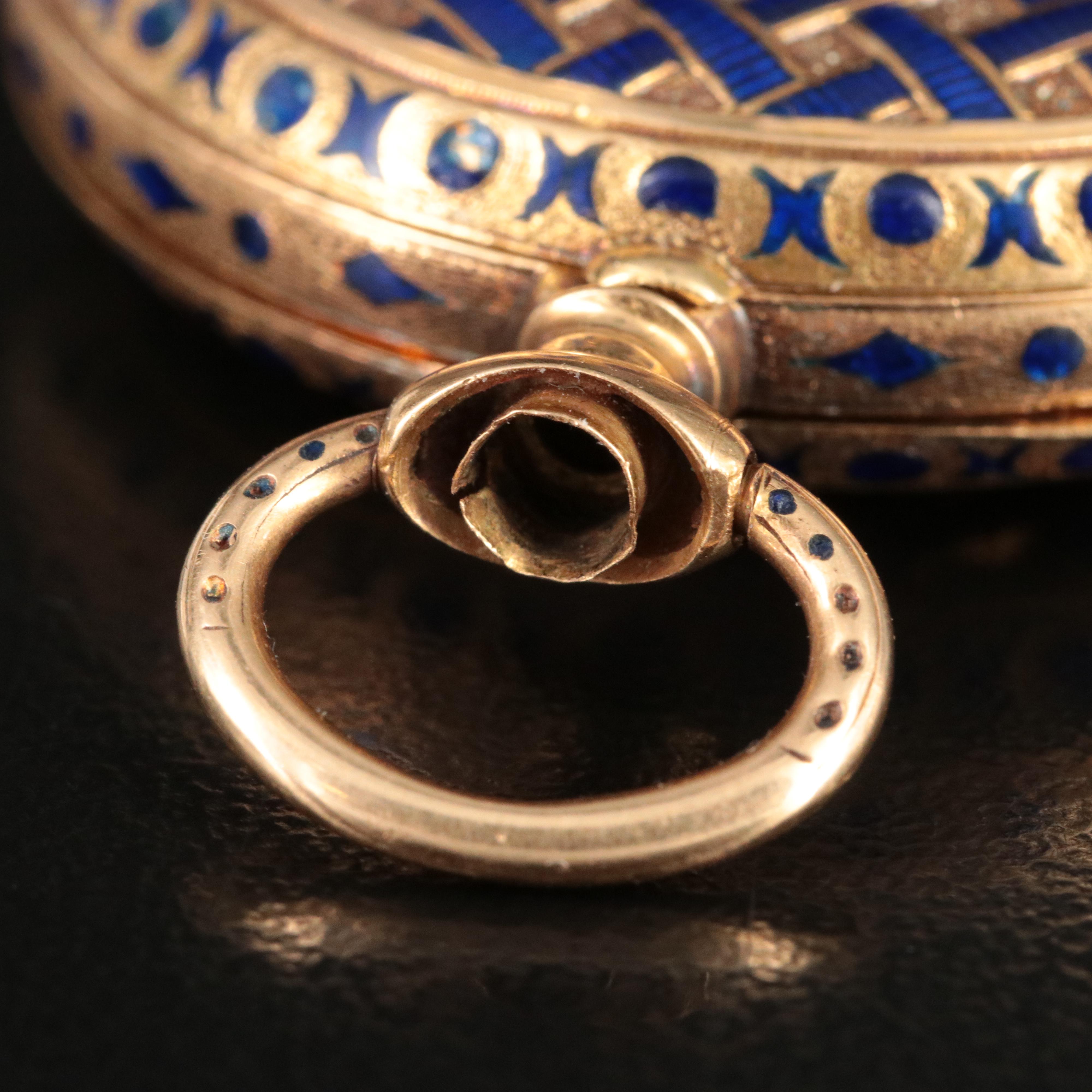 Antique Tiffany & Co. 18K Gold Blue Enamel Pocket Watch