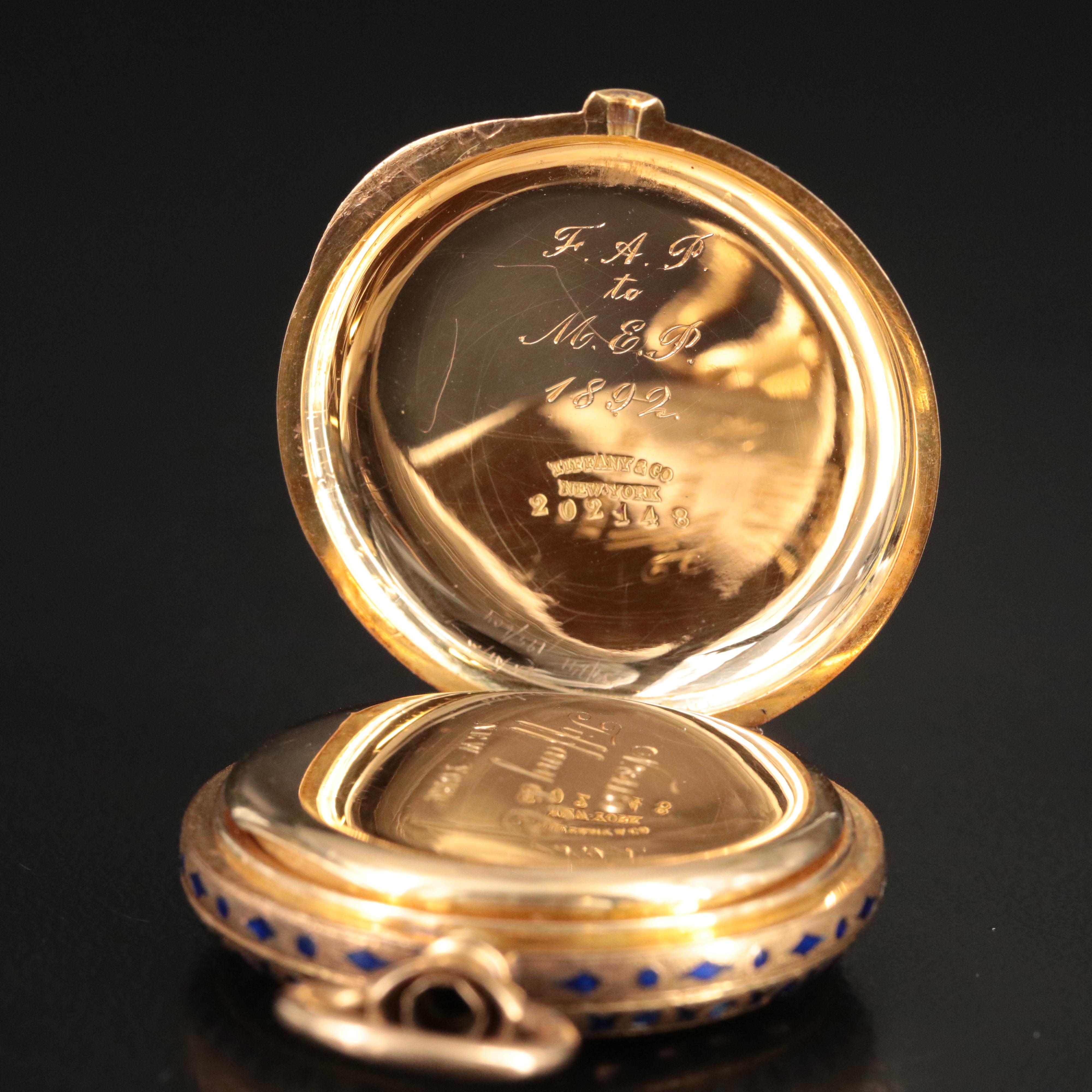 Antique Tiffany & Co. 18K Gold Blue Enamel Pocket Watch