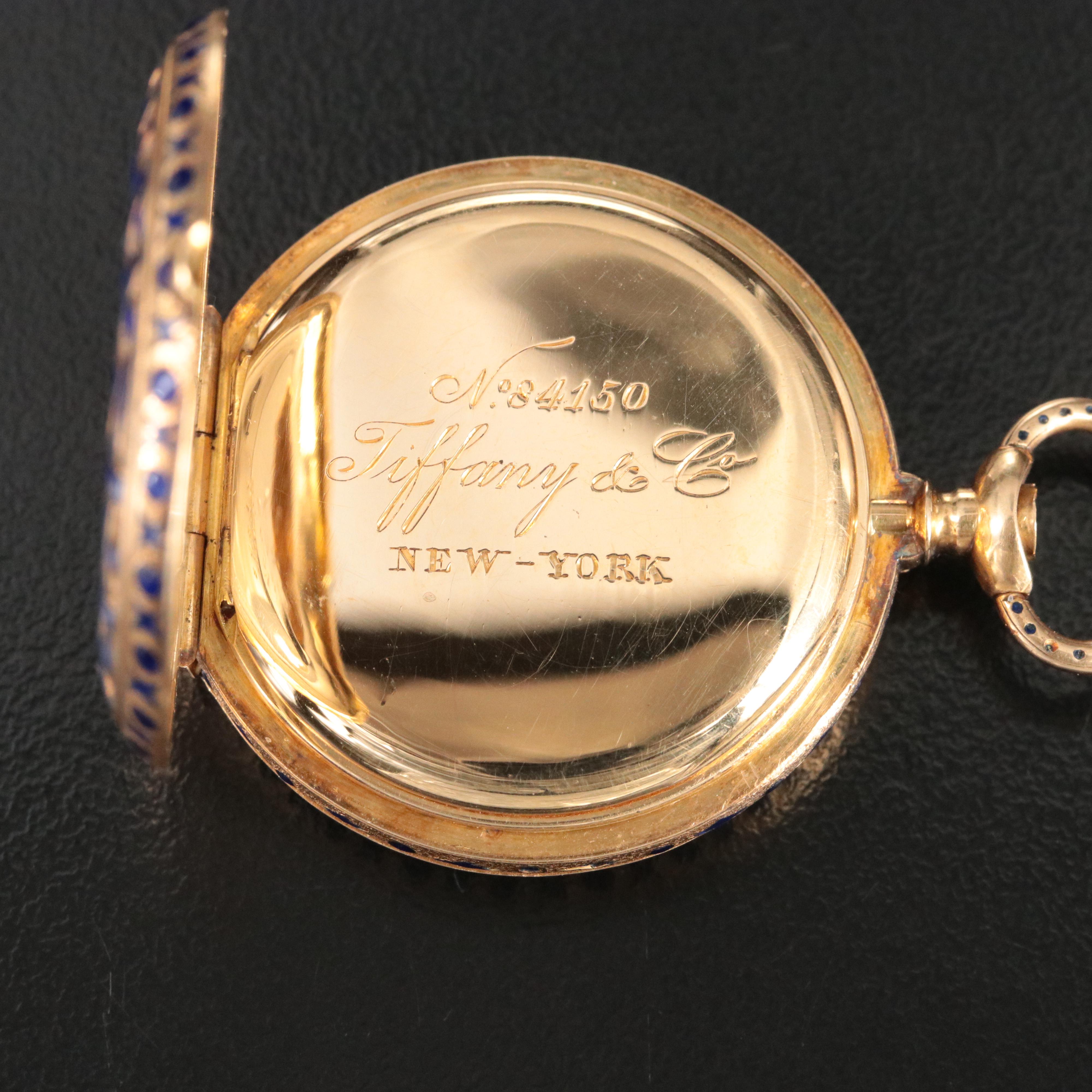 Antique Tiffany & Co. 18K Gold Blue Enamel Pocket Watch