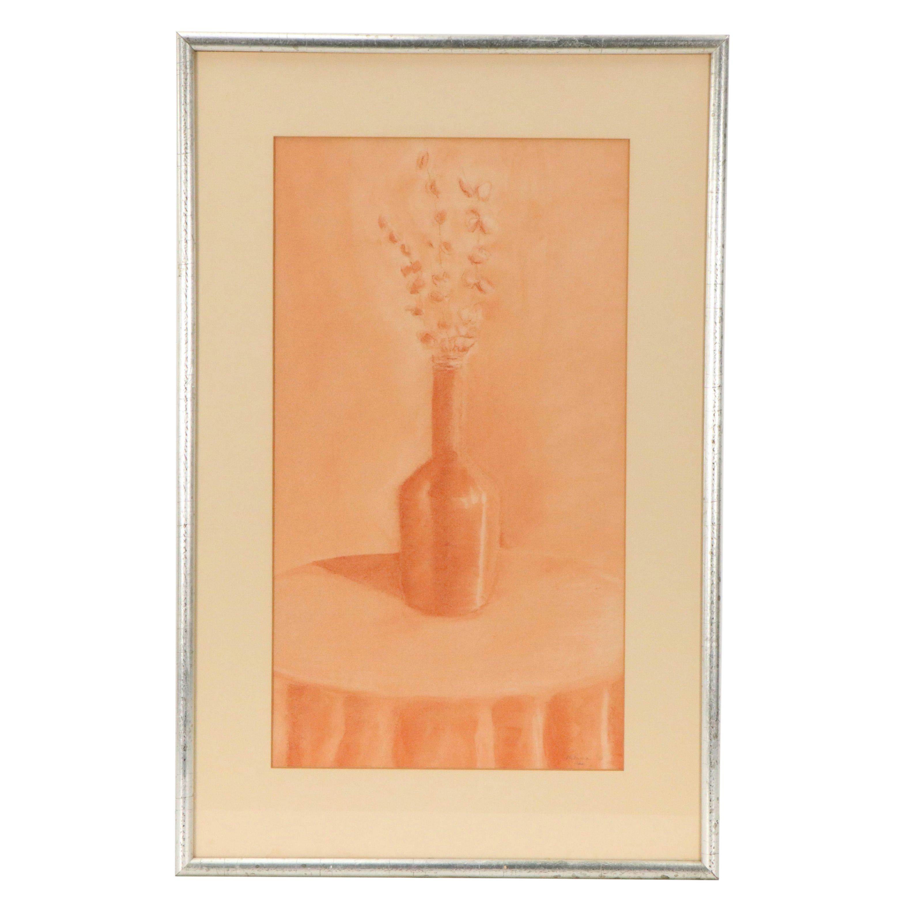 Melanie May Still Life Conté Drawing of Flower Vase, 1982