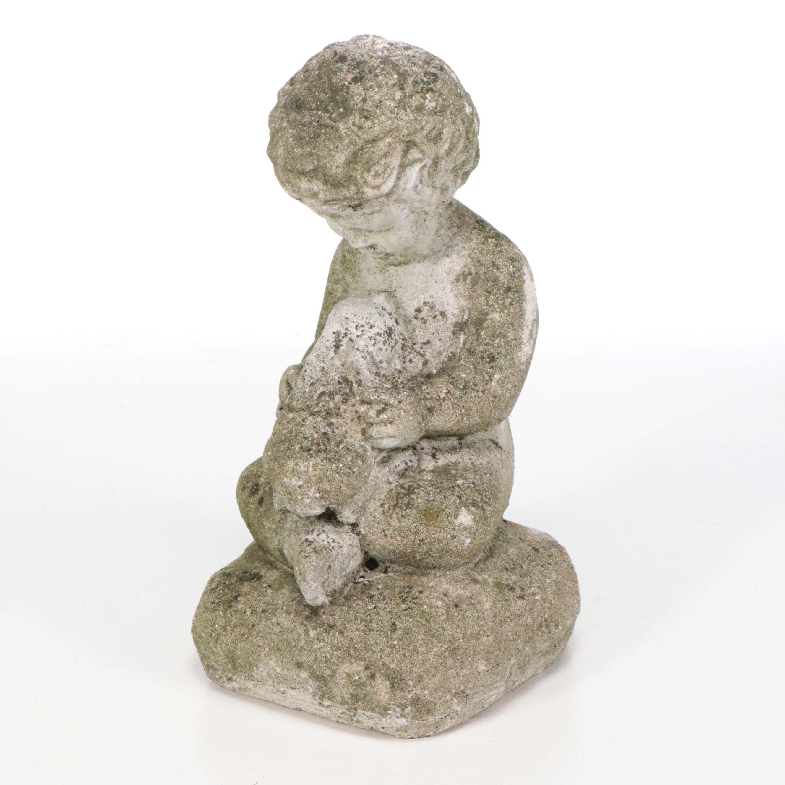 Cast Concrete Garden Statues and Birdbath