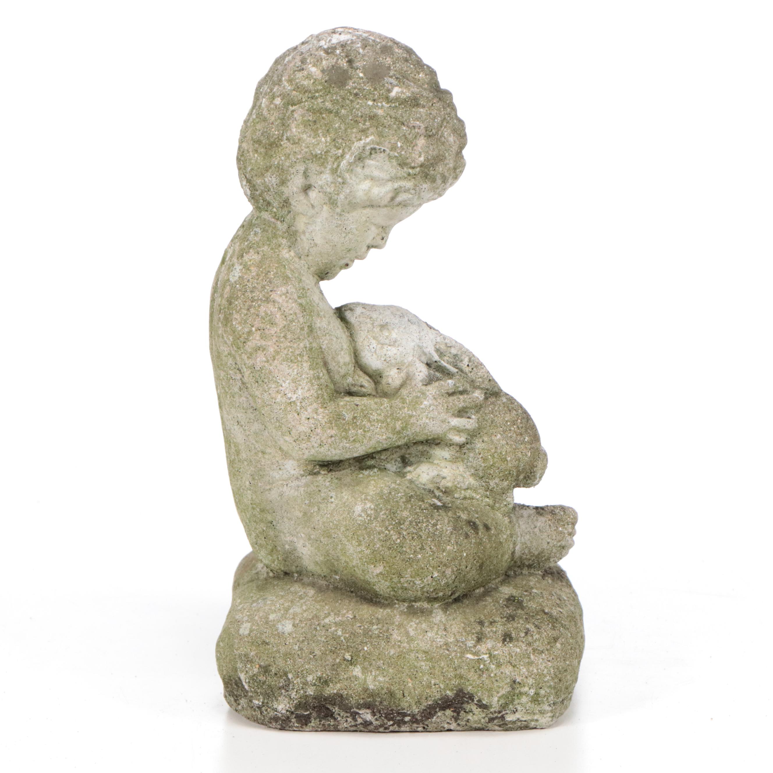 Cast Concrete Garden Statues and Birdbath