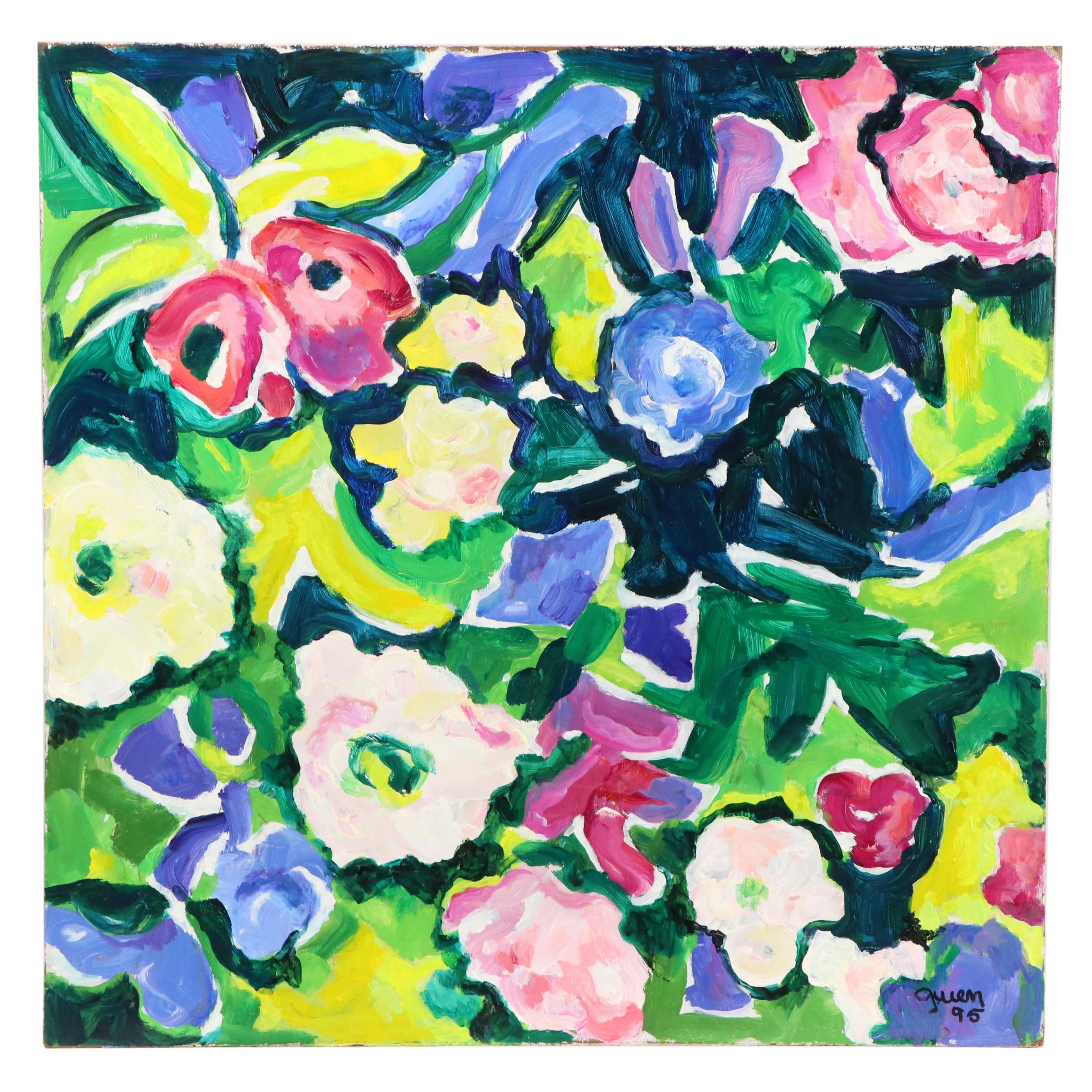 Gwen Doppler Modernist Acrylic Painting "Mixed Bouquet," 1995