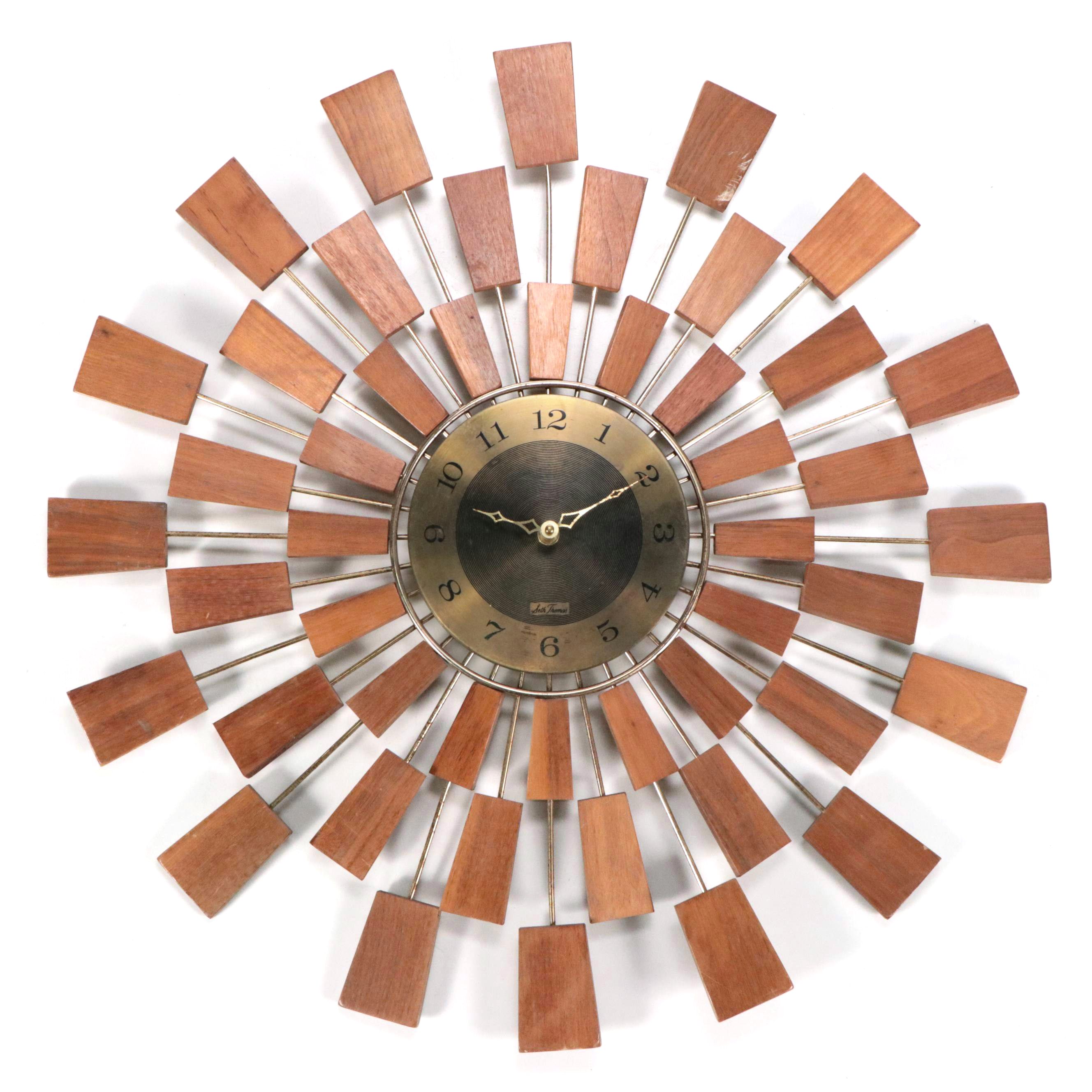 Seth Thomas "Grandeur" Teak and Brass Starburst Wall Clock