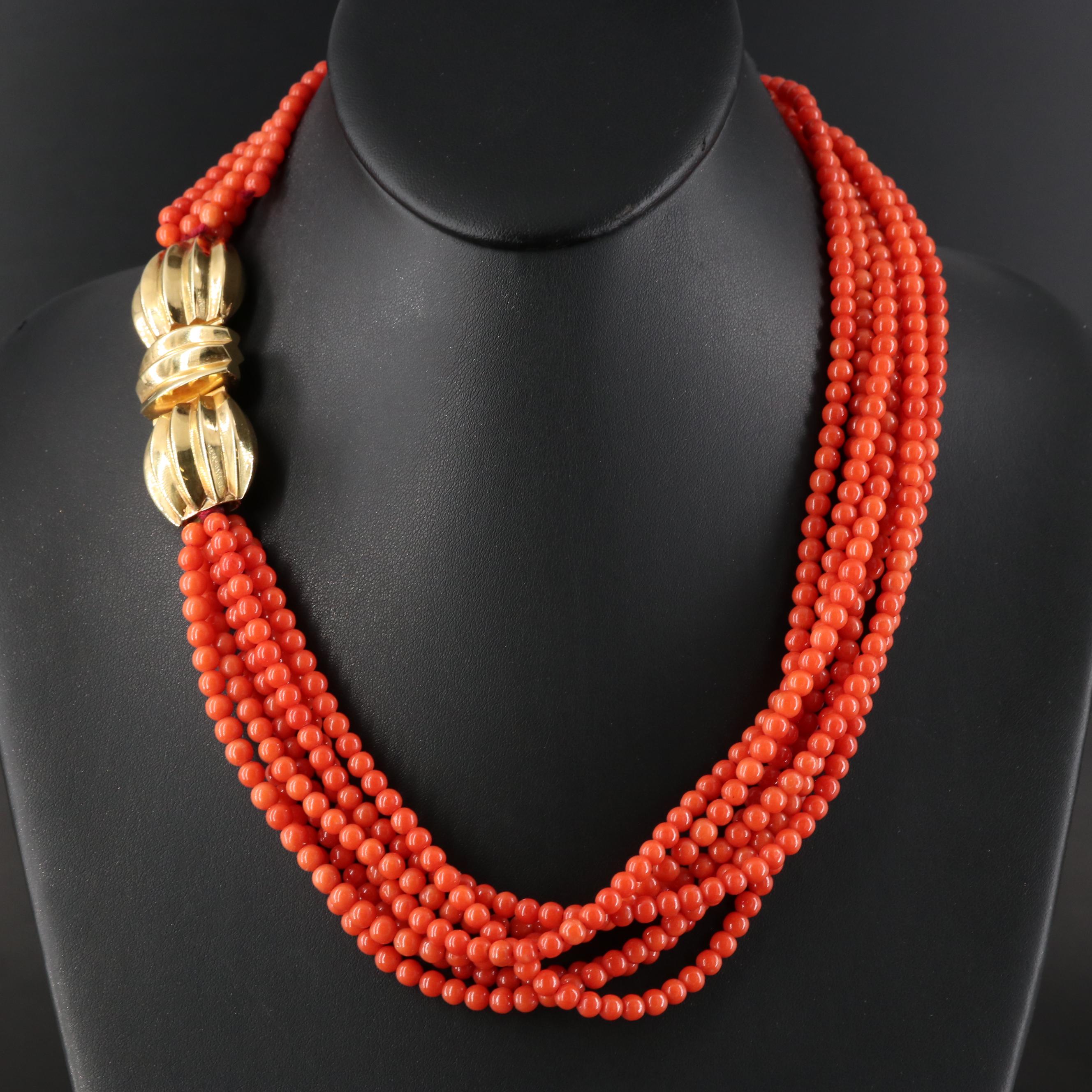 Italian Multi Strand Coral Torsade with 18K Clasp