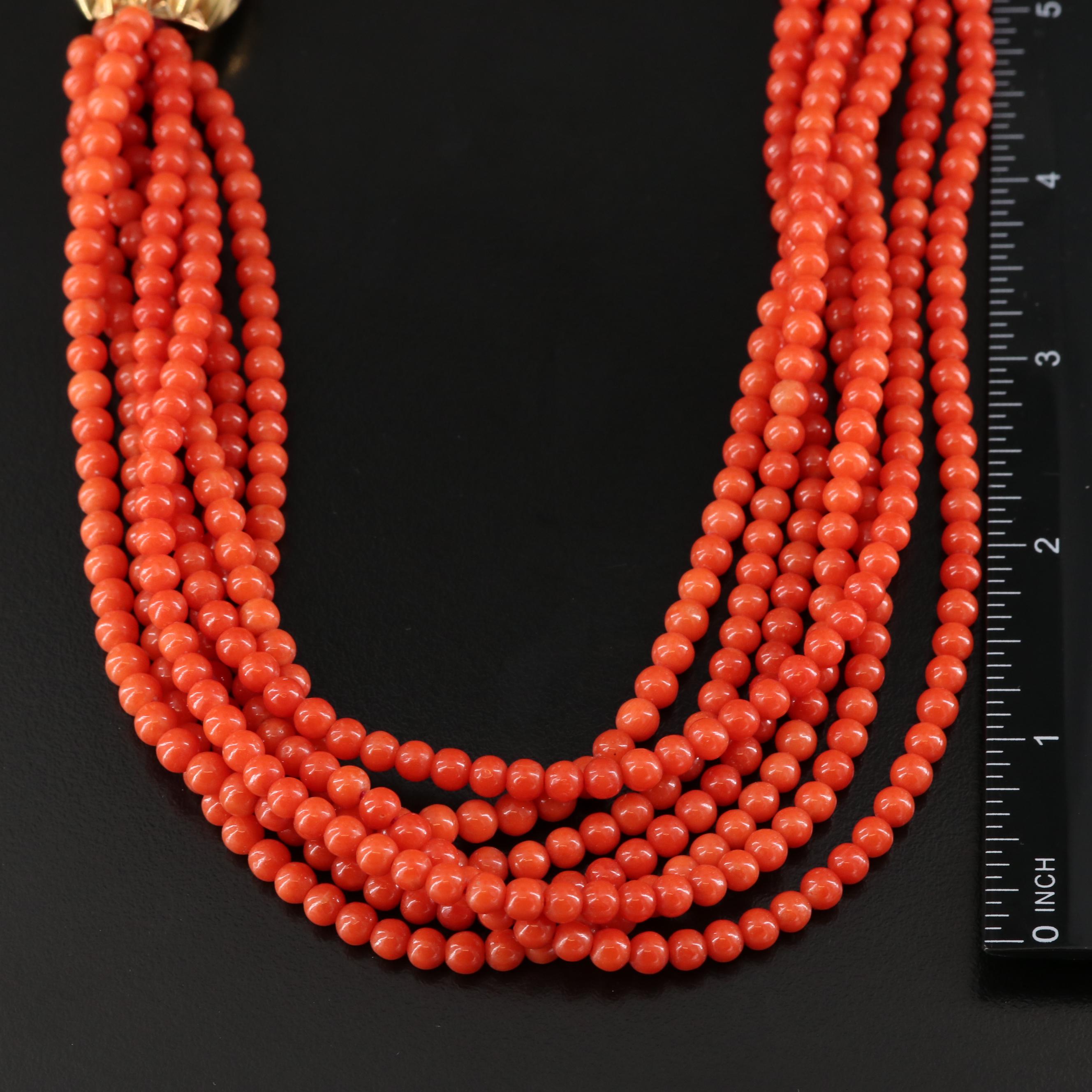Italian Multi Strand Coral Torsade with 18K Clasp