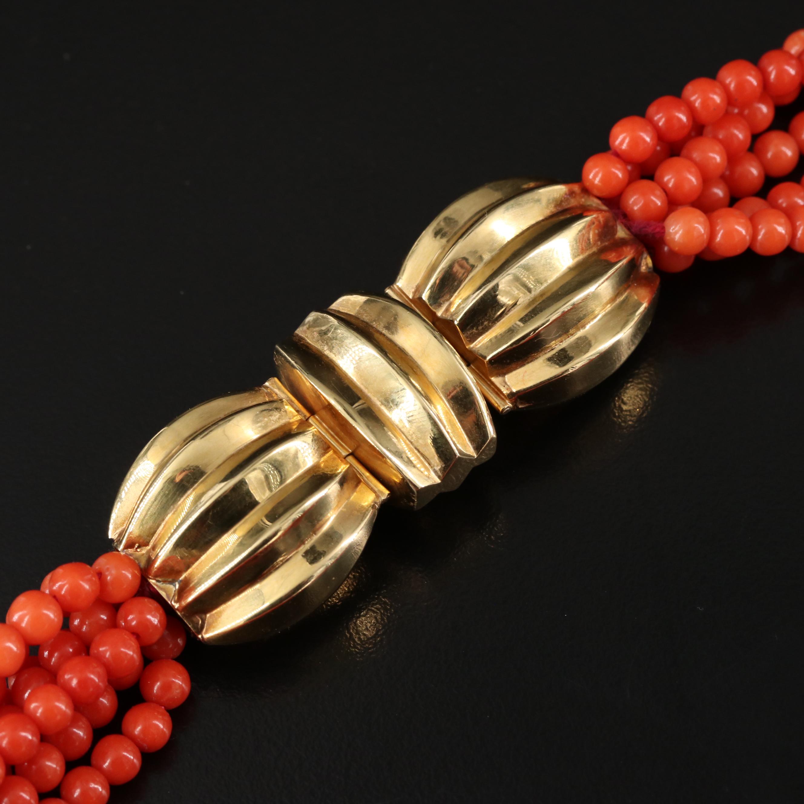 Italian Multi Strand Coral Torsade with 18K Clasp