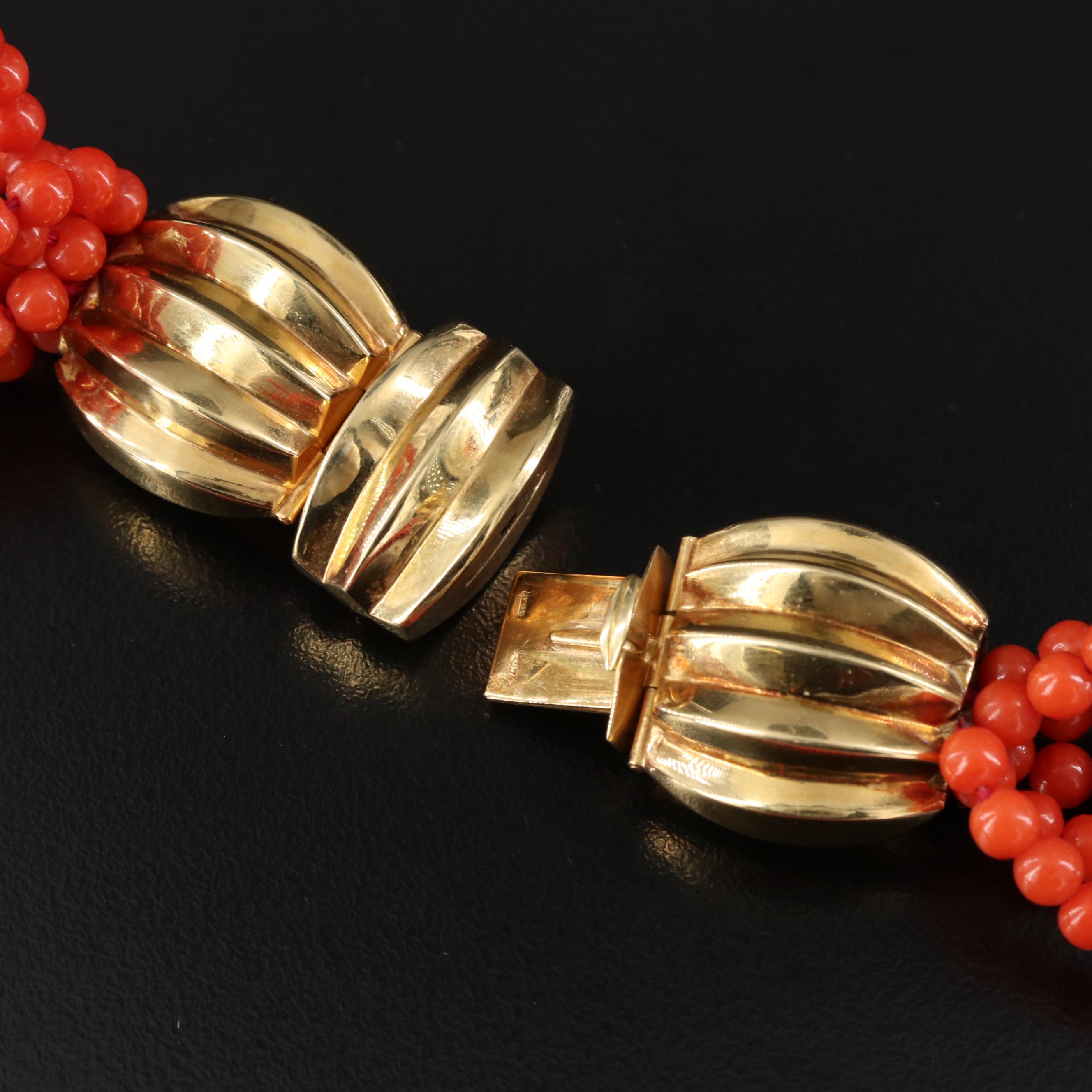 Italian Multi Strand Coral Torsade with 18K Clasp