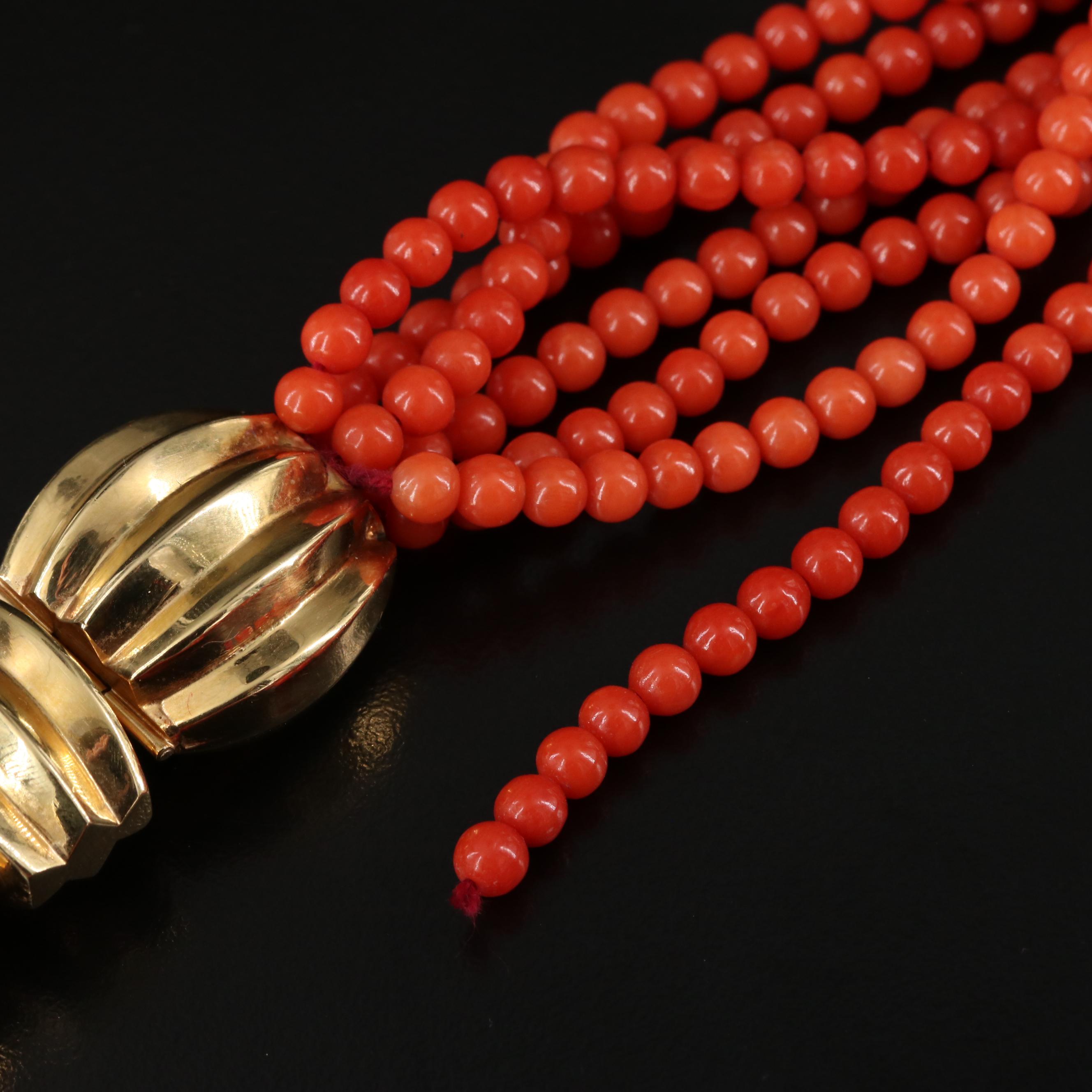 Italian Multi Strand Coral Torsade with 18K Clasp