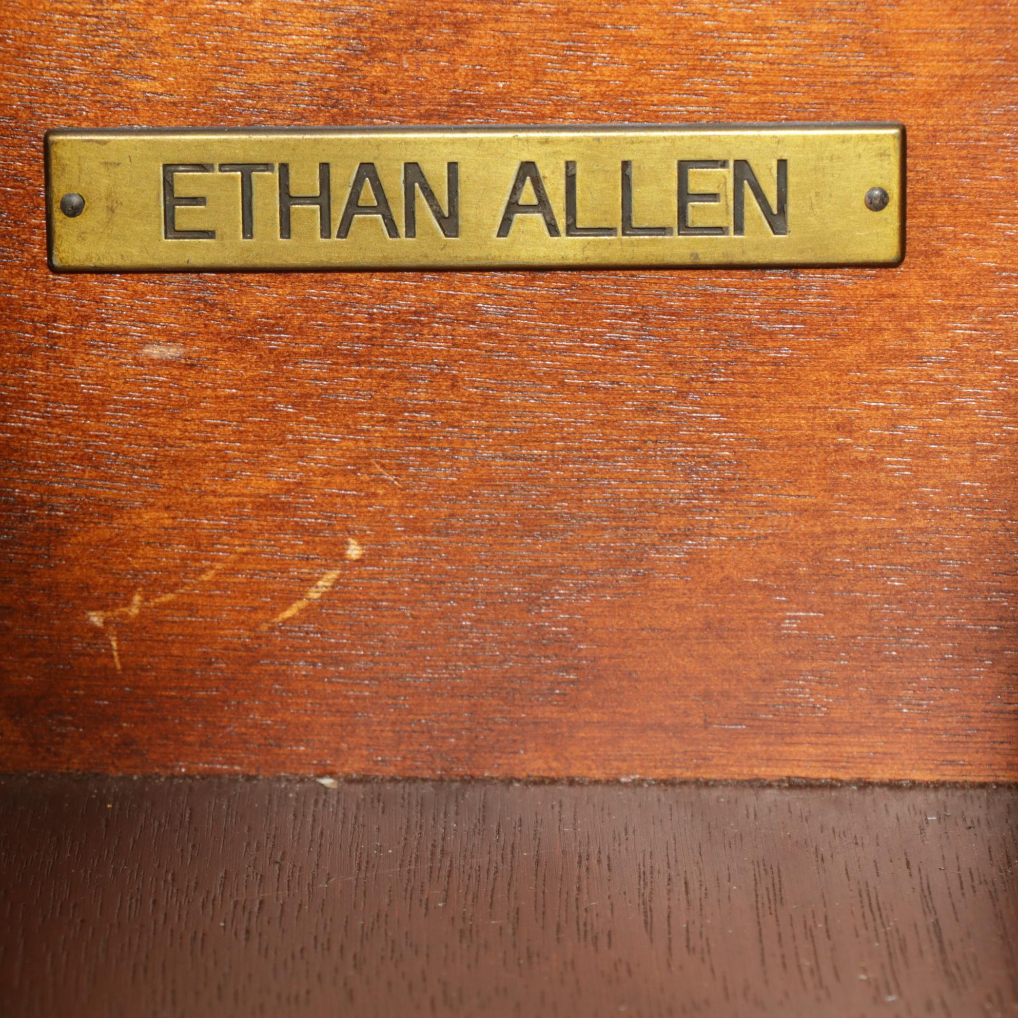 Ethan Allen Paint Decorated Walnut Demilune Cabinet, Late 20th to 21st Century