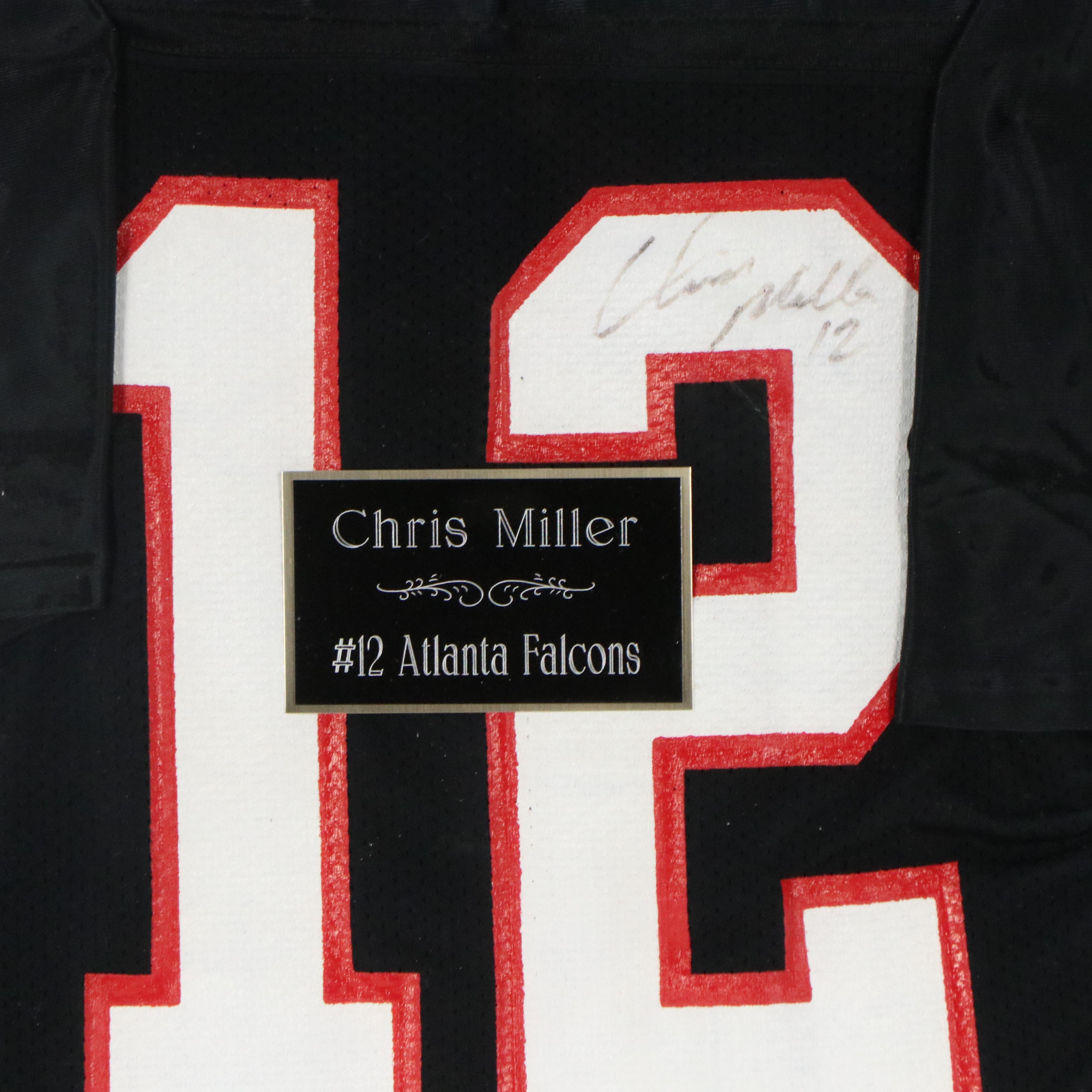 Chris Miller Signed Atlanta Falcons Football Jersey with Display