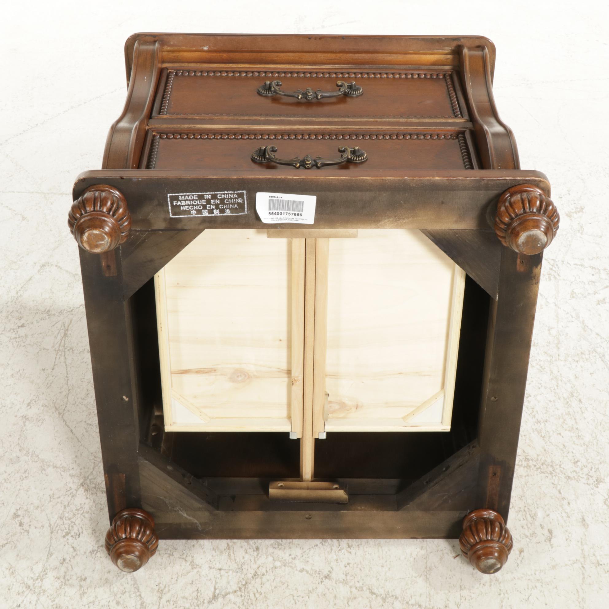 Ashley Furniture Mahogany Side Table with Burlwood Accents, 21st Century