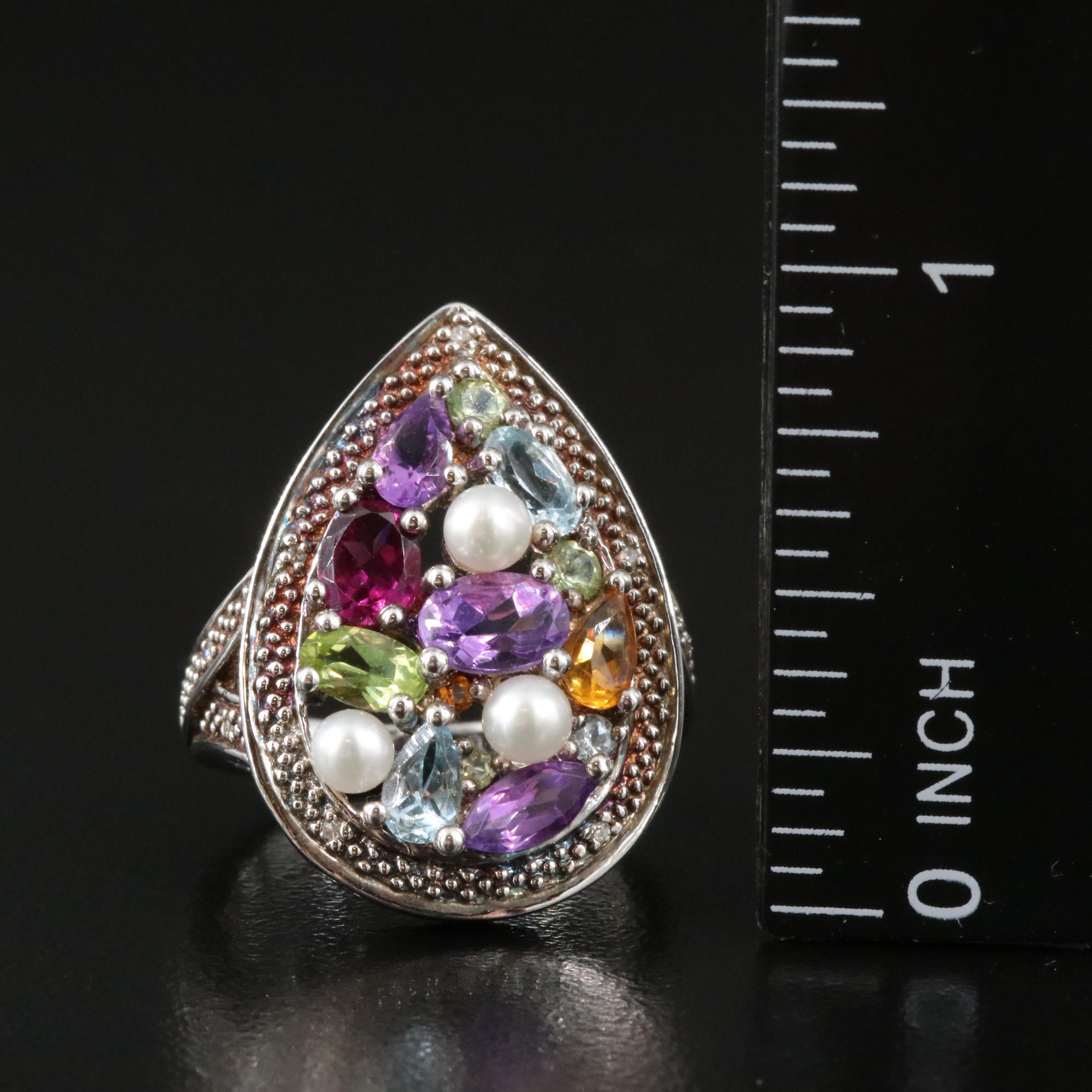 Sterling Ring, Earrings and Enhancer Pendant Including Pearl and Peridot