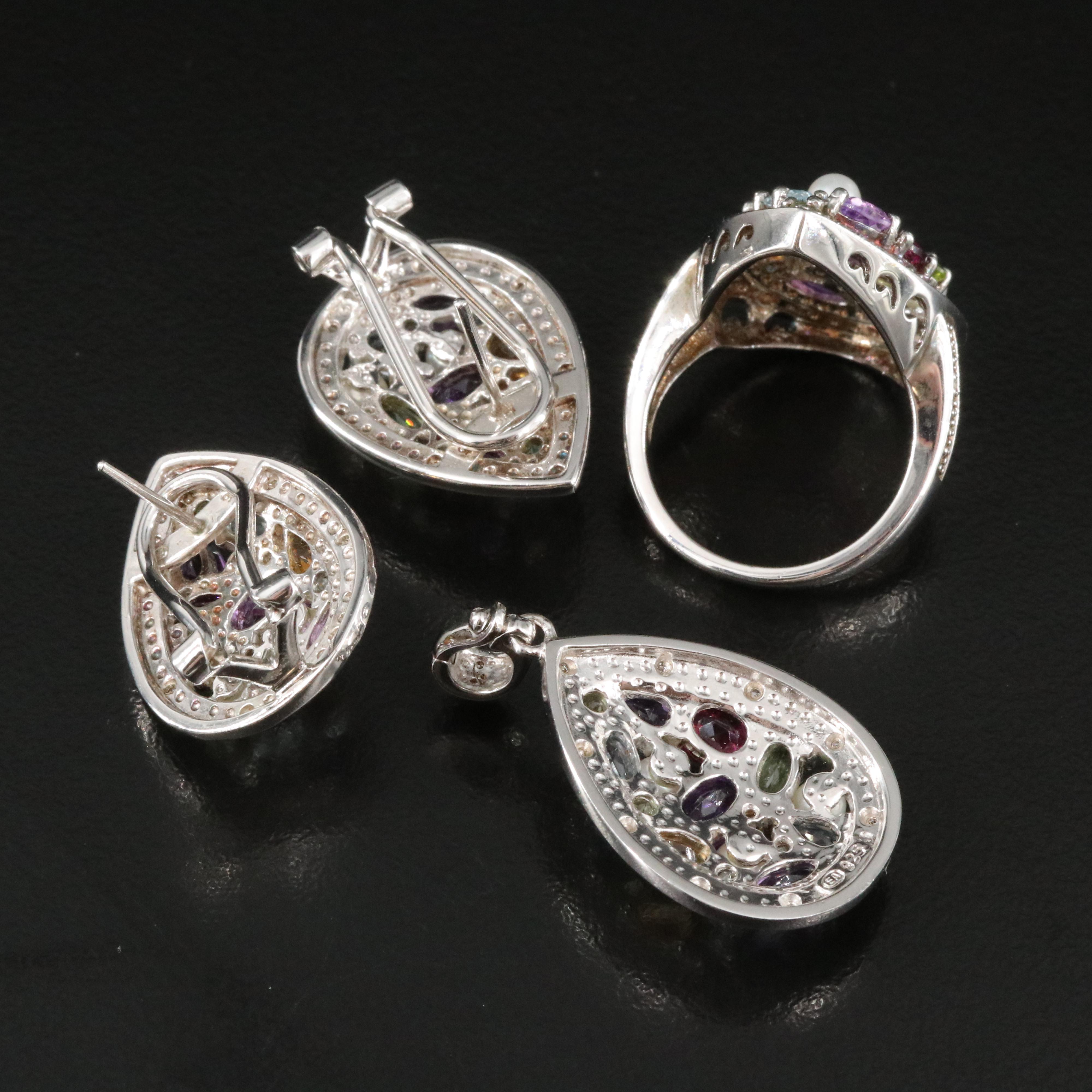 Sterling Ring, Earrings and Enhancer Pendant Including Pearl and Peridot