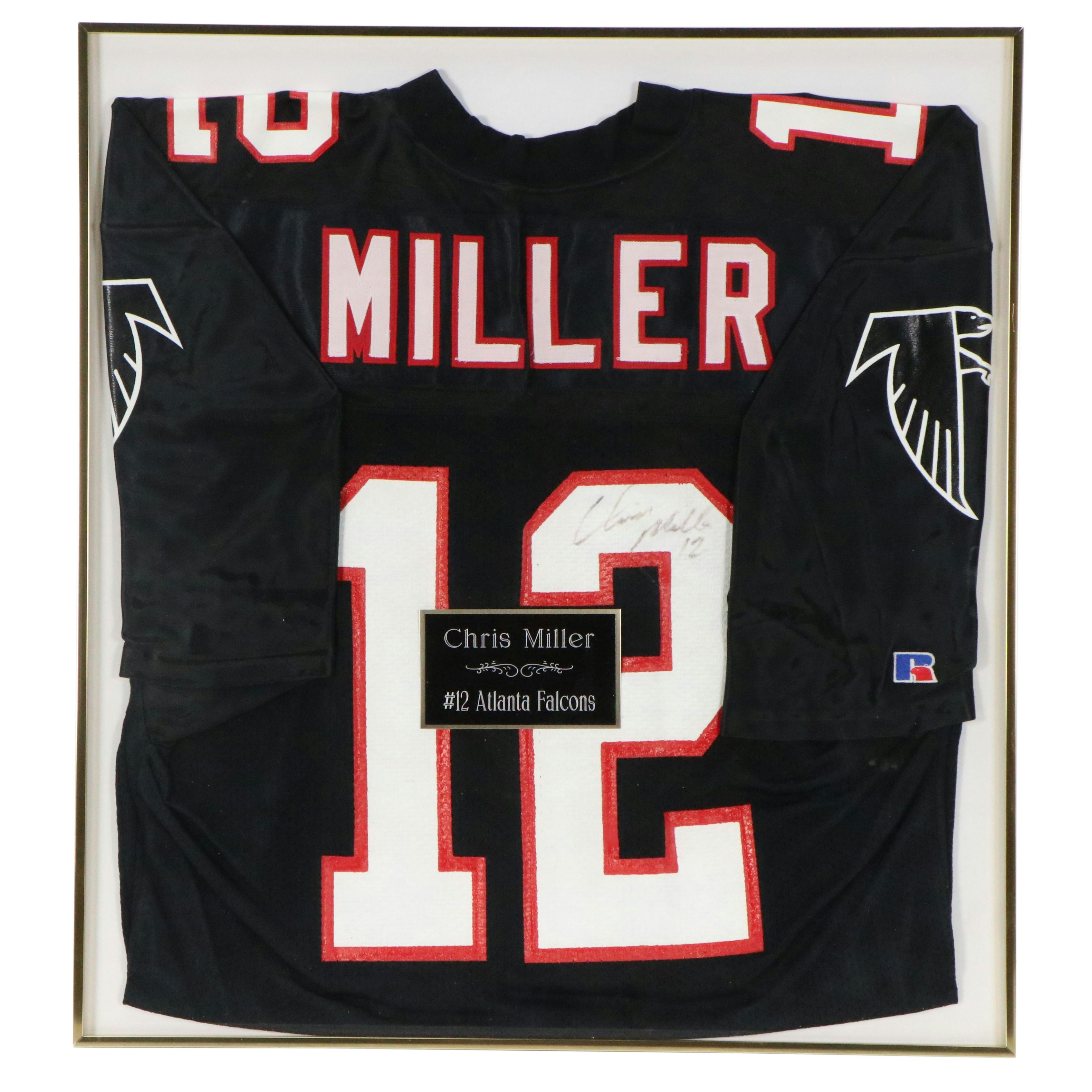 Chris Miller Signed Atlanta Falcons Football Jersey with Display