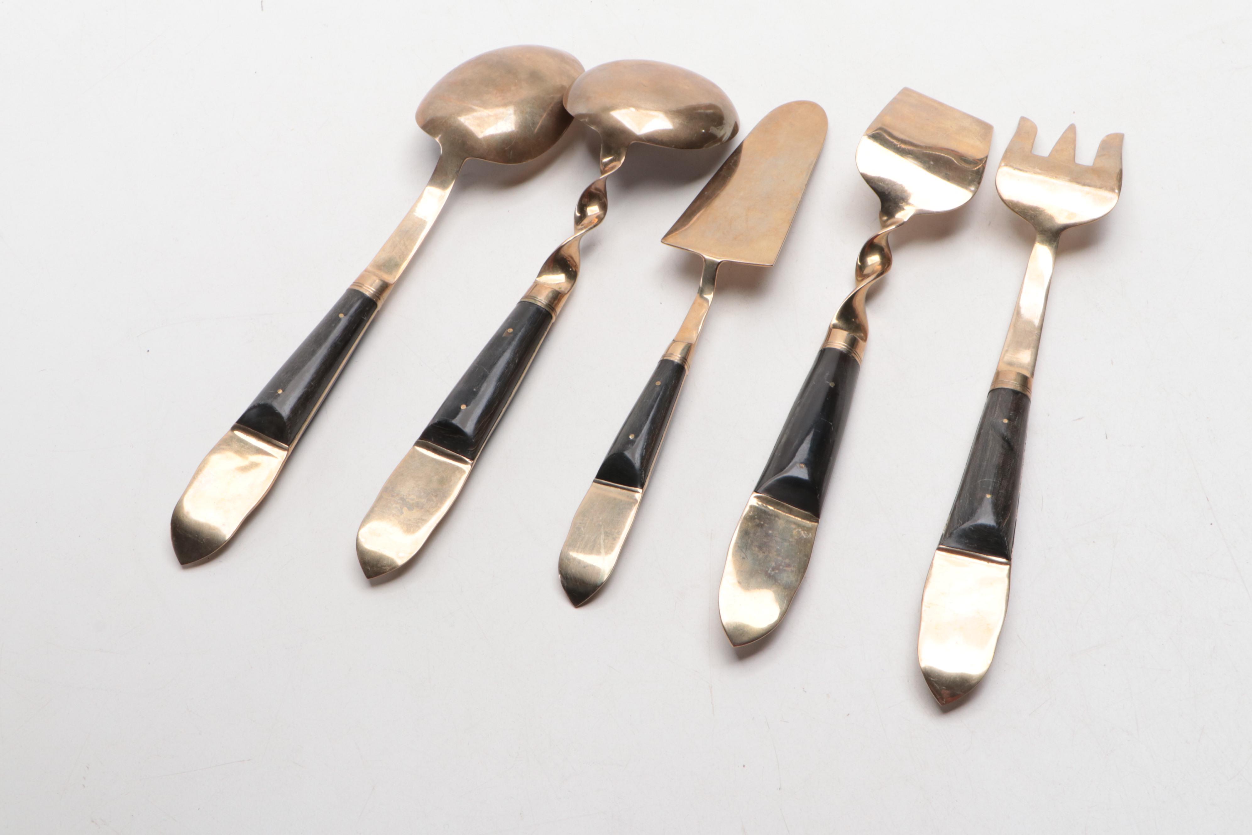 Thai Brass and Wood Serving Utensils, Mid to Late 20th Century